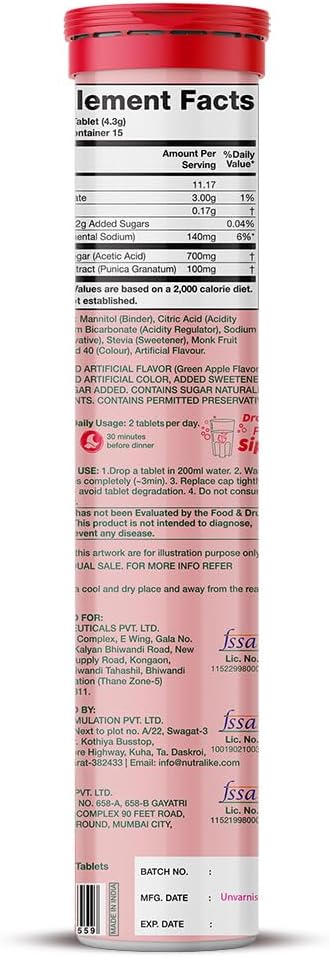 مکمل سرکه سیب PLIX - THE PLANT FIX Apple Cider Vinegar 15 Effervescent با سرکه سیب و ویتامین B6 | طعم سیب