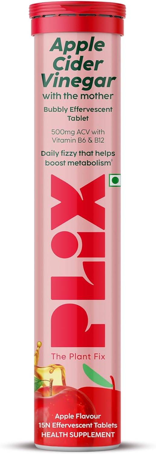مکمل سرکه سیب PLIX - THE PLANT FIX Apple Cider Vinegar Effervescent با سرکه سیب و ویتامین B6 | طعم سیب، 15 قرص