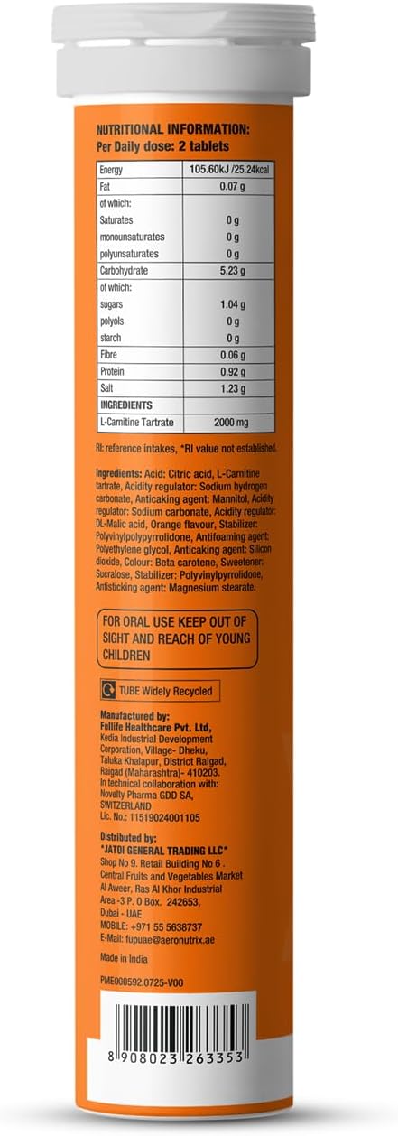 مکمل ال-کارنیتین FAST&UP L-Carnitine 2000 با ال-کارنیتین | طعم پرتقال، 2000 میلی‌گرم، 20 قرص