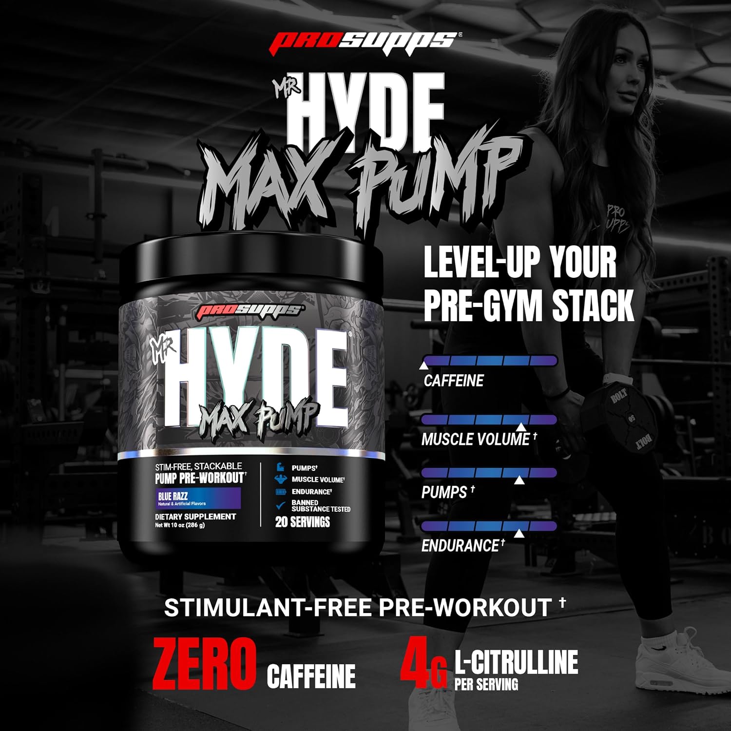 مکمل پری‌ورک‌اوت ProSupps Hyde Max Pump با کافئین | 20 سروینگ