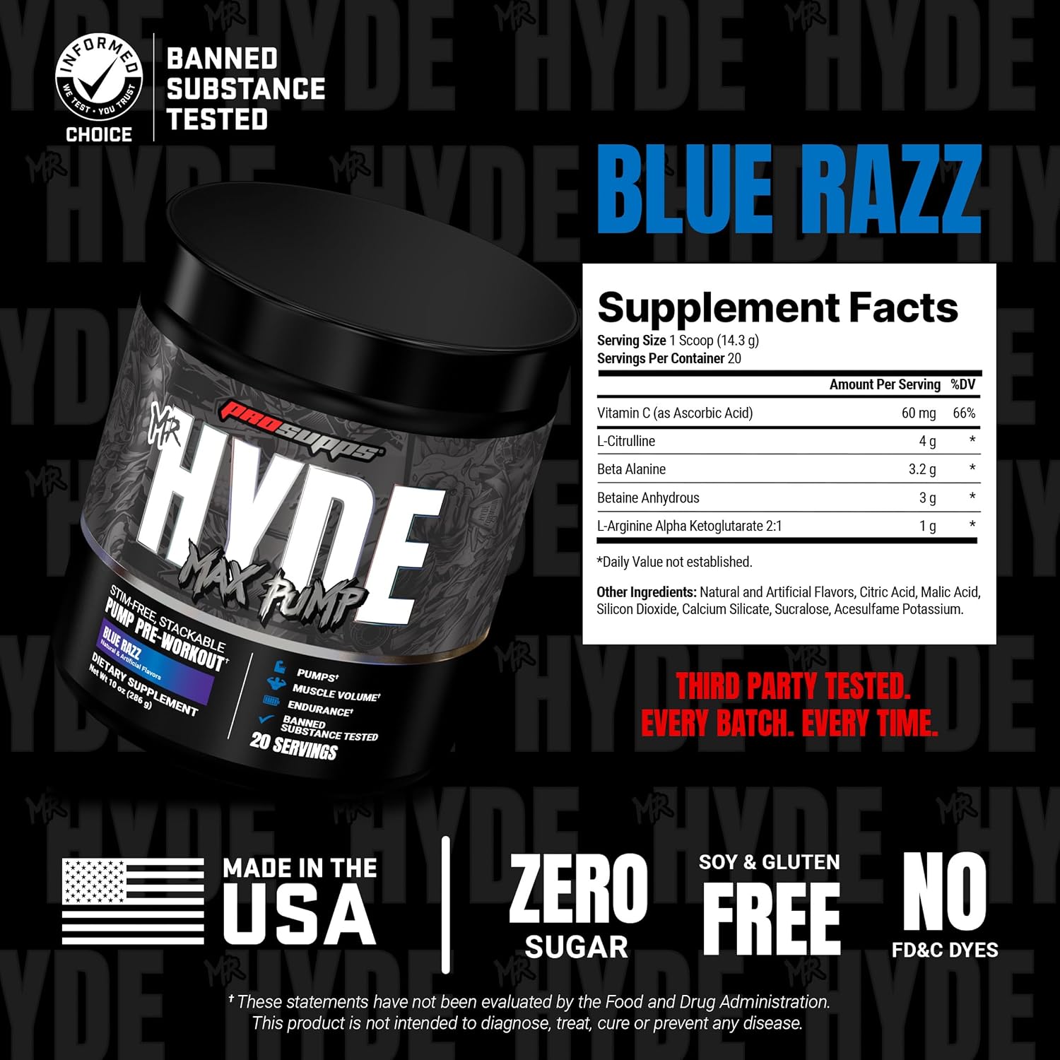 مکمل پری‌ورک‌اوت ProSupps Hyde Max Pump با کافئین | 20 سروینگ