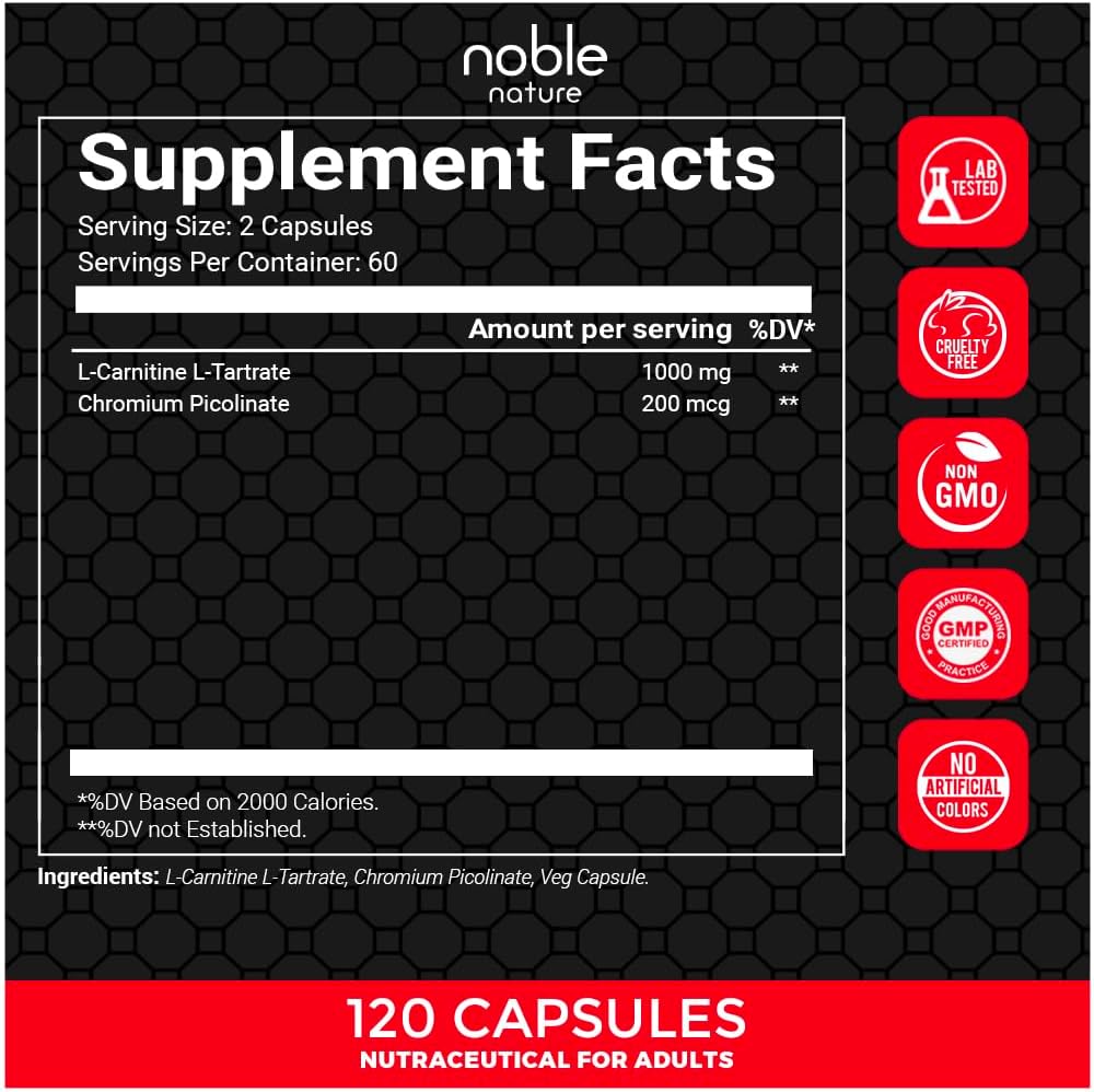 مکمل ال-کارنیتین Noble Nature L Carnitine L Tartrate 120 | 120 کپسول