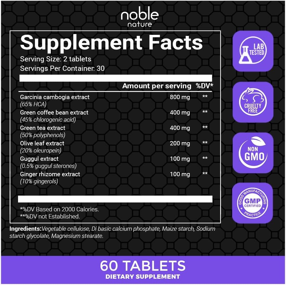مکمل مدیریت وزن Noble Nature با گارسینیا کامبوجیا، قهوه سبز و عصاره چای سبز | 60 قرص