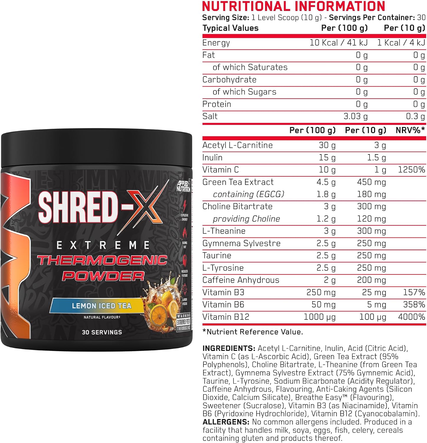 مکمل مدیریت وزن Applied Nutrition Shred X | طعم چای لیمو، 30 سروینگ