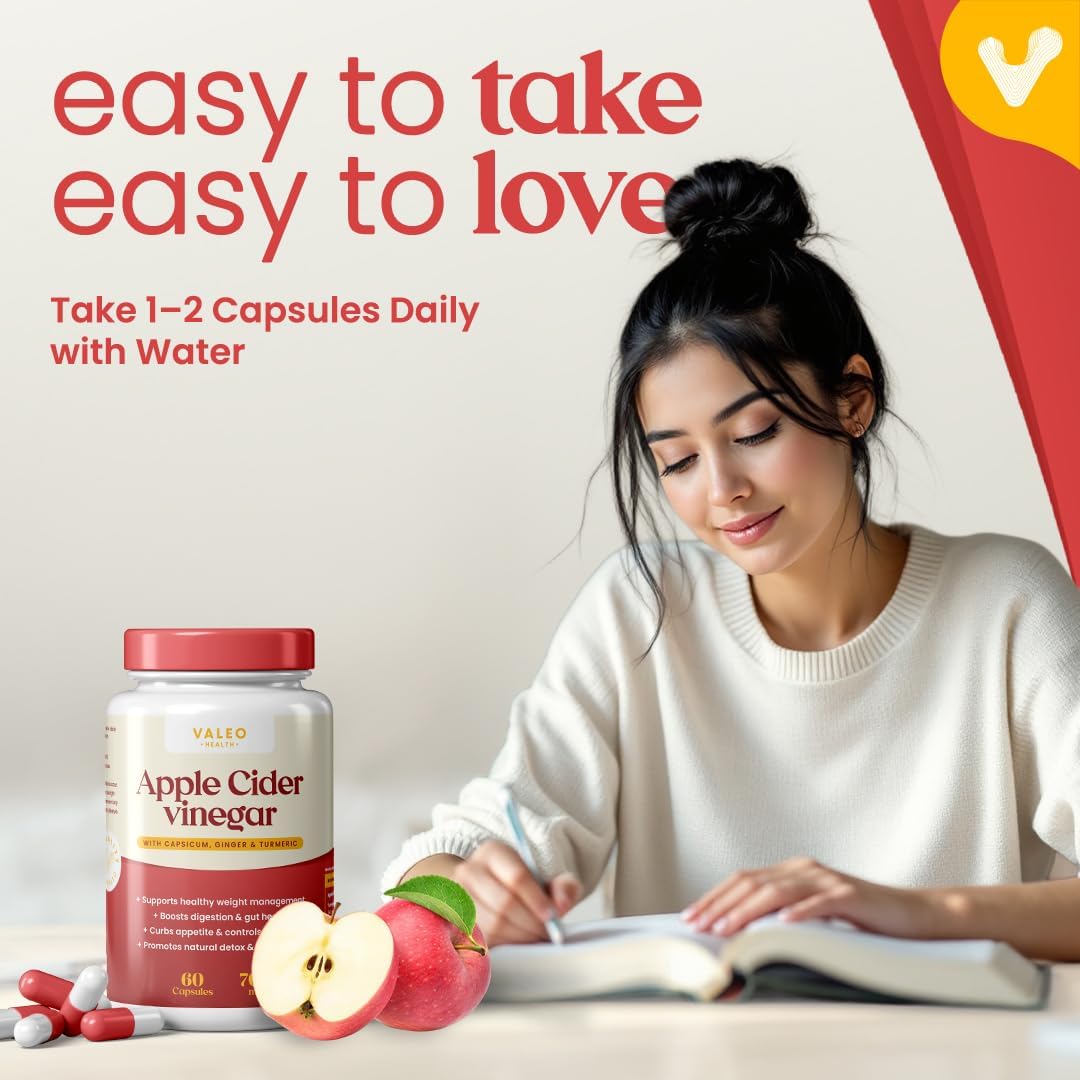 مکمل سرکه سیب Valeo APPLE CIDER VINEGER 60 | طعم سیب، 60 کپسول