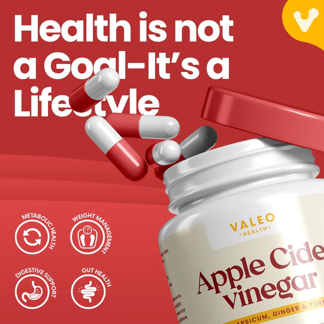 مکمل سرکه سیب Valeo APPLE CIDER VINEGER 60 | طعم سیب، 60 کپسول
