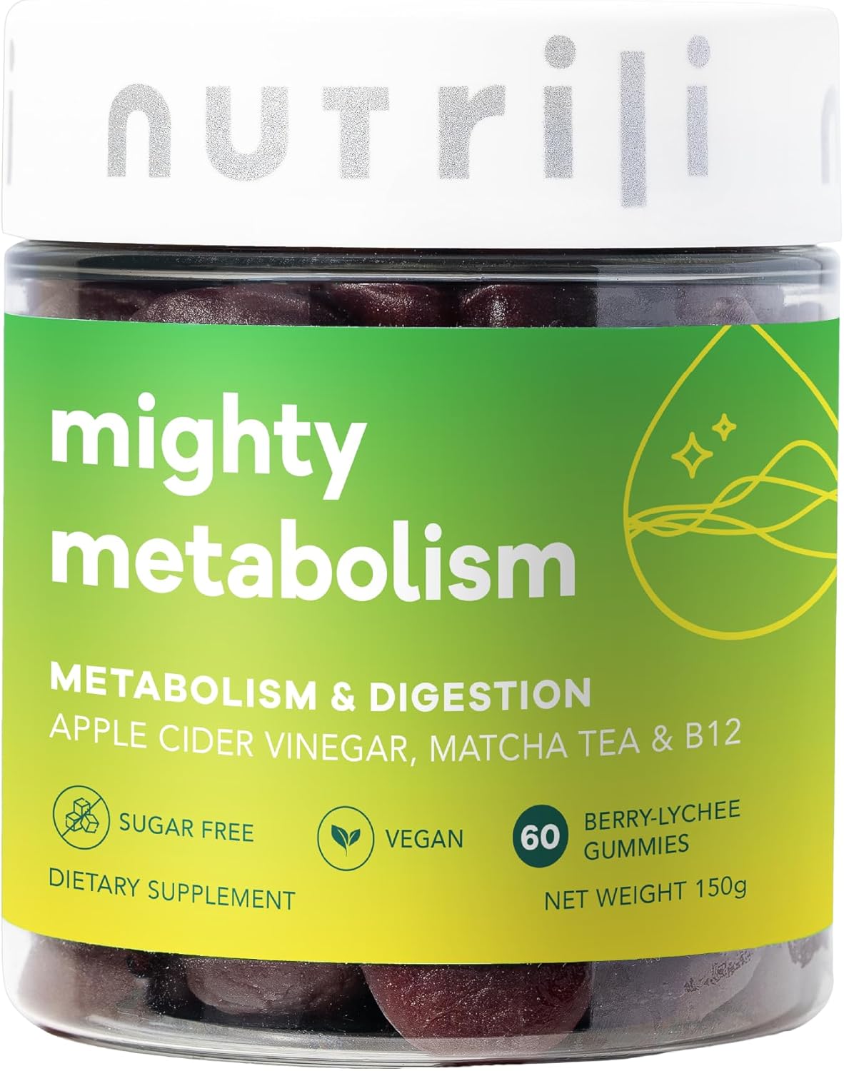مکمل سرکه سیب Nutrili Mighty با سرکه سیب و ویتامین B12 | طعم سیب