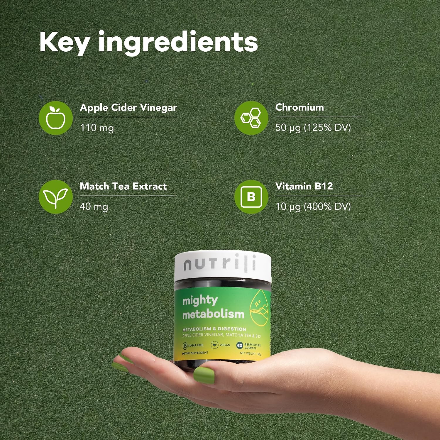 مکمل سرکه سیب Nutrili Mighty با سرکه سیب و ویتامین B12 | طعم سیب