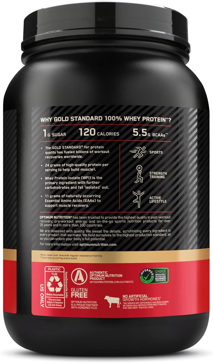 پودر پروتئین وی Optimum Nutrition (ON) Gold Standard 100% Whey، 2 پوند، 29 سروینگ، طعم بستنی وانیلی