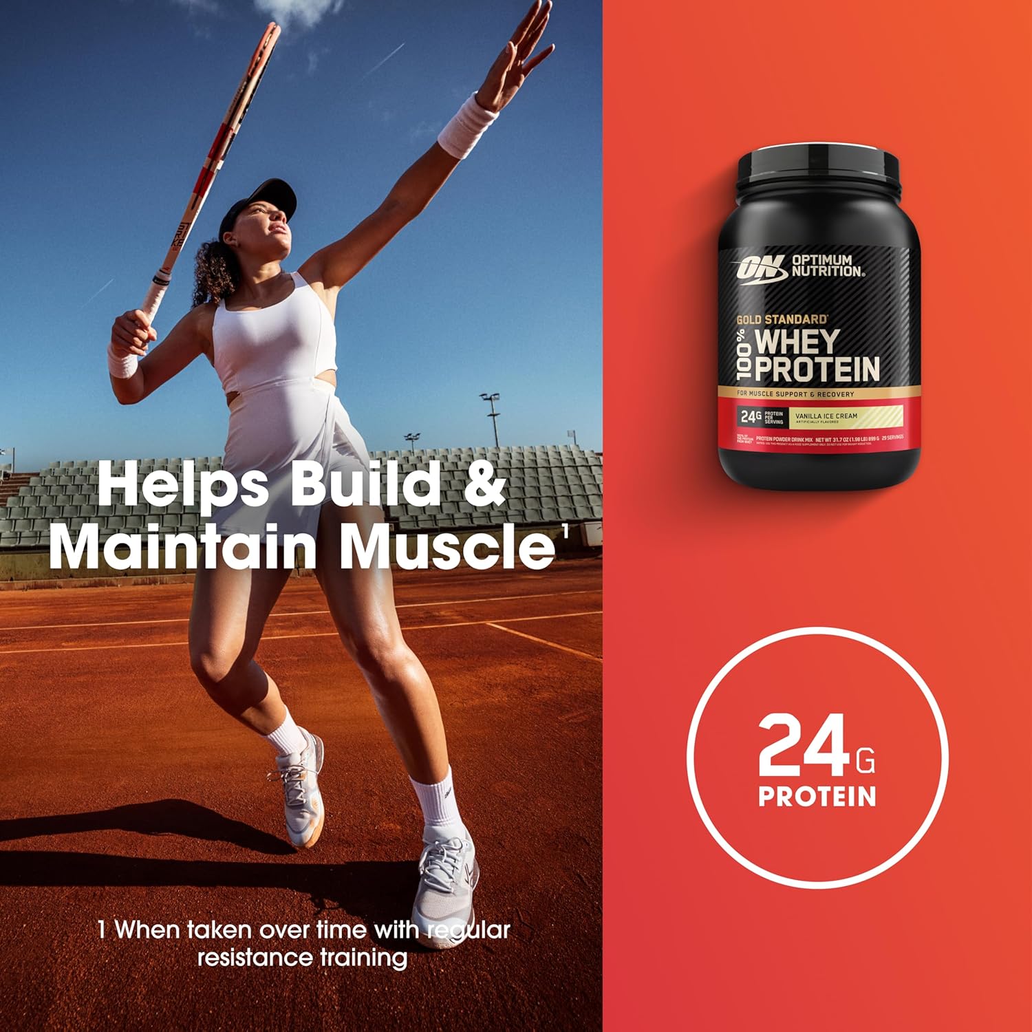 پودر پروتئین وی Optimum Nutrition (ON) Gold Standard 100% Whey، 2 پوند، 29 سروینگ، طعم بستنی وانیلی