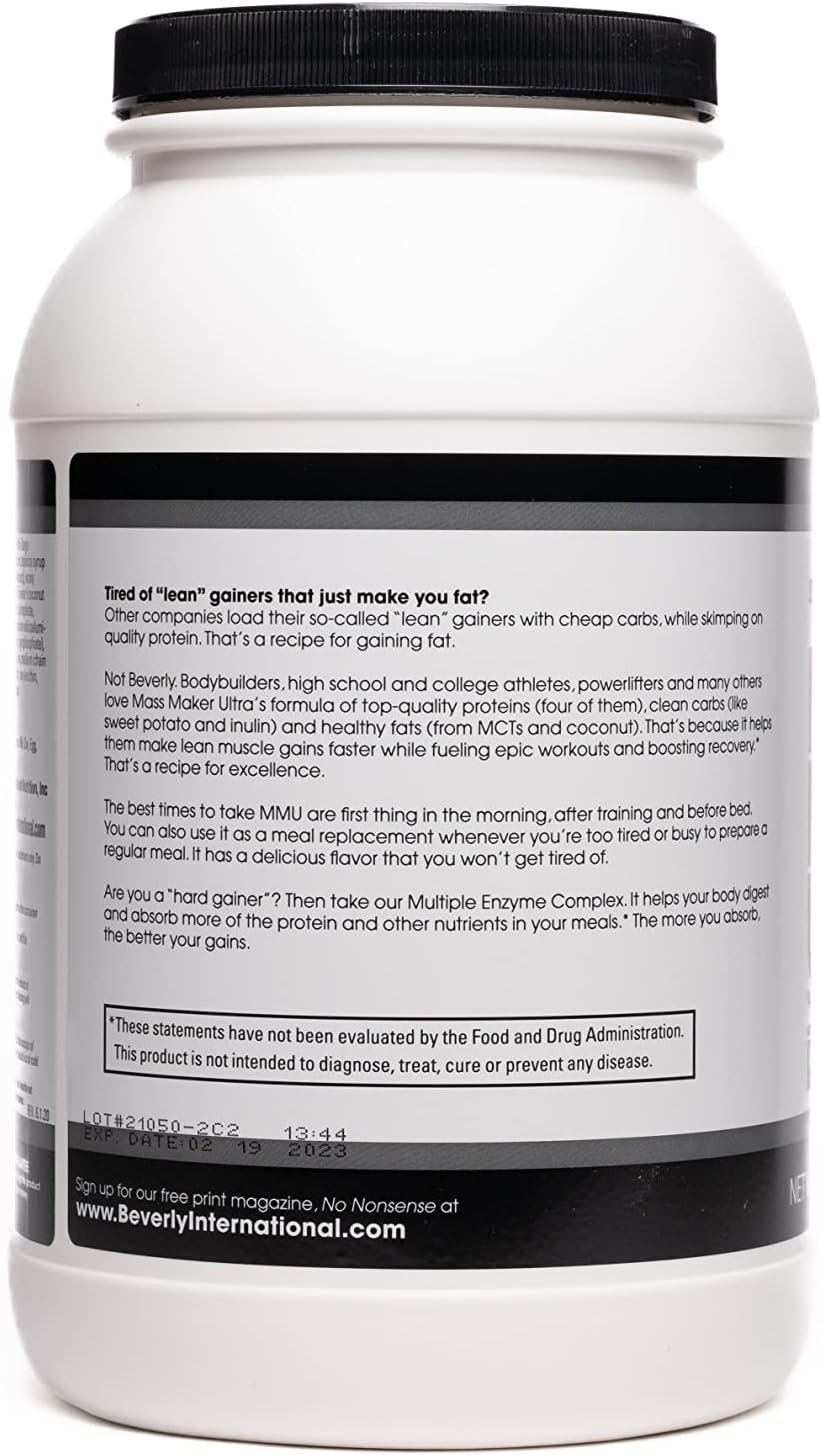 گینر افزایش وزن Beverly International Mass Maker Ultra، 1.36 کیلوگرم، 14 سروینگ، طعم وانیلی
