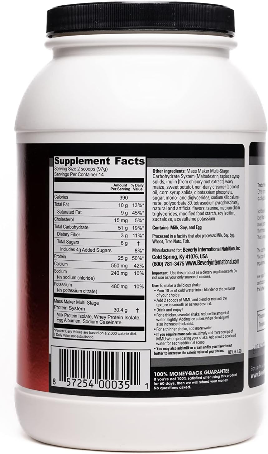 گینر افزایش وزن Beverly International Mass Maker Ultra، 1.36 کیلوگرم، 14 سروینگ، طعم وانیلی