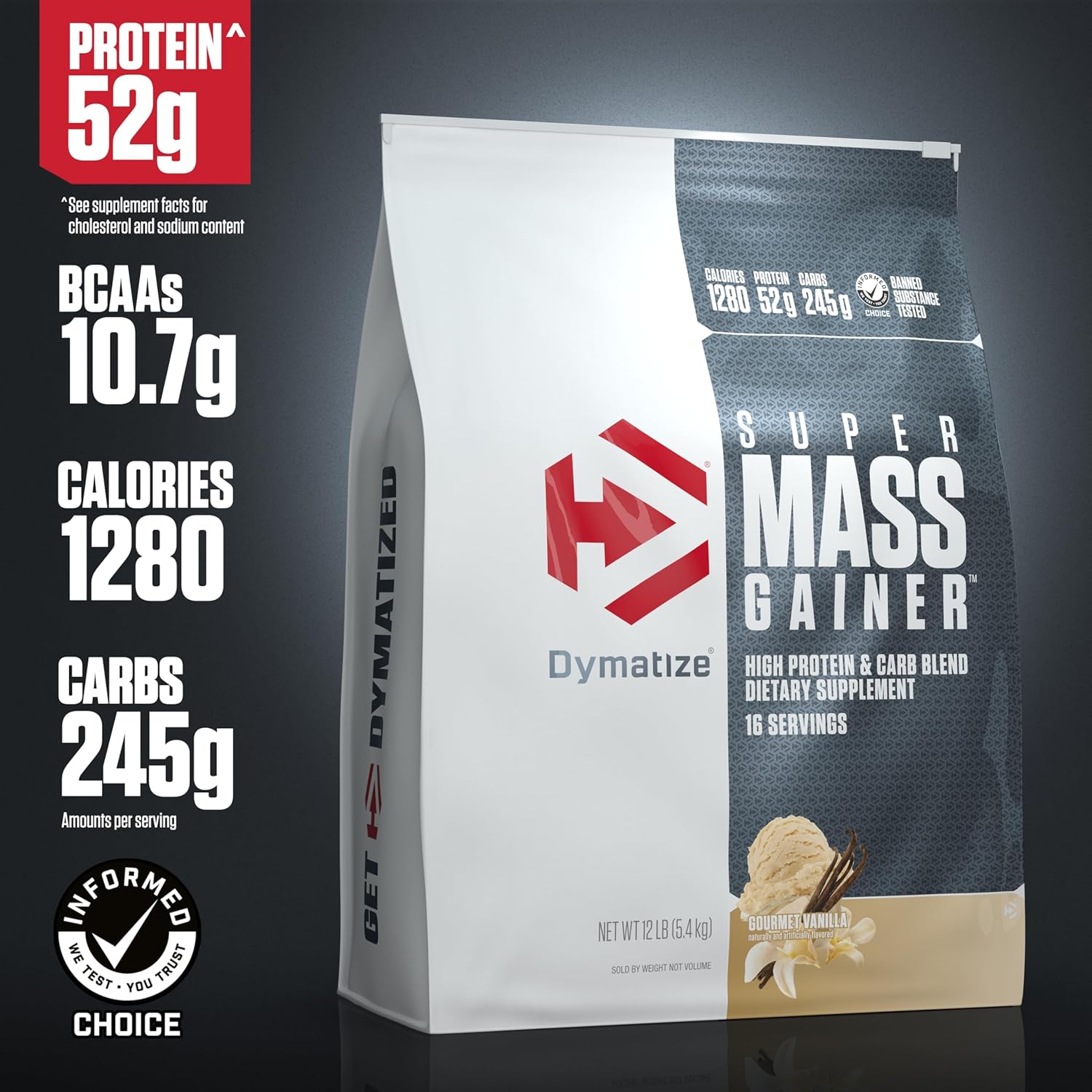 گینر افزایش وزن Dymatize Super Mass Gainer، 12 پوند، طعم وانیلی