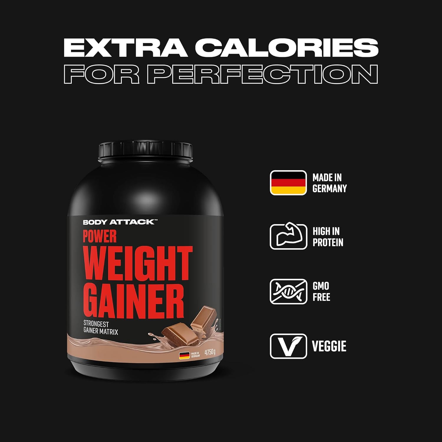 گینر افزایش وزن Body Attack Power Weight Gainer، 4.8 کیلوگرم، طعم وانیلی