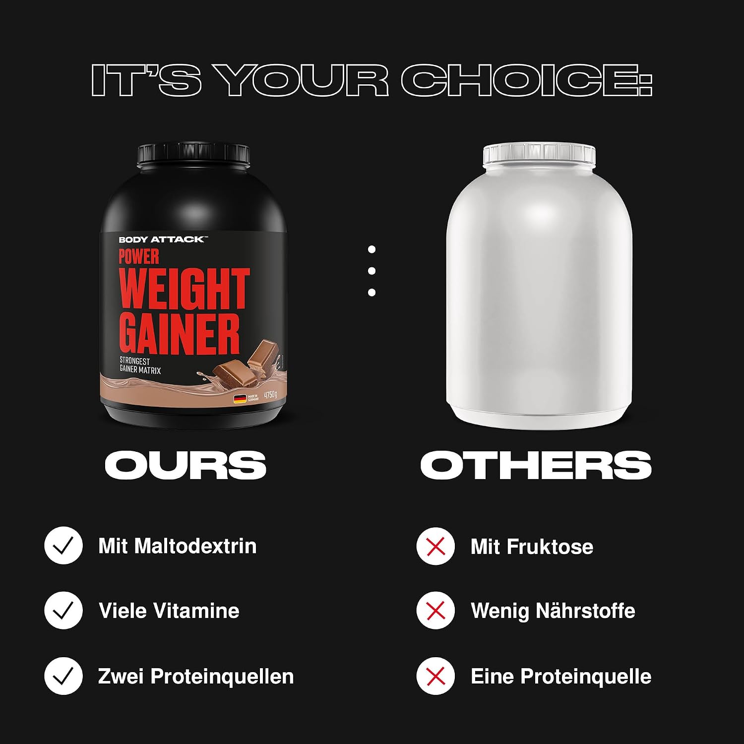 گینر افزایش وزن Body Attack Power Weight Gainer، 4.8 کیلوگرم، طعم وانیلی