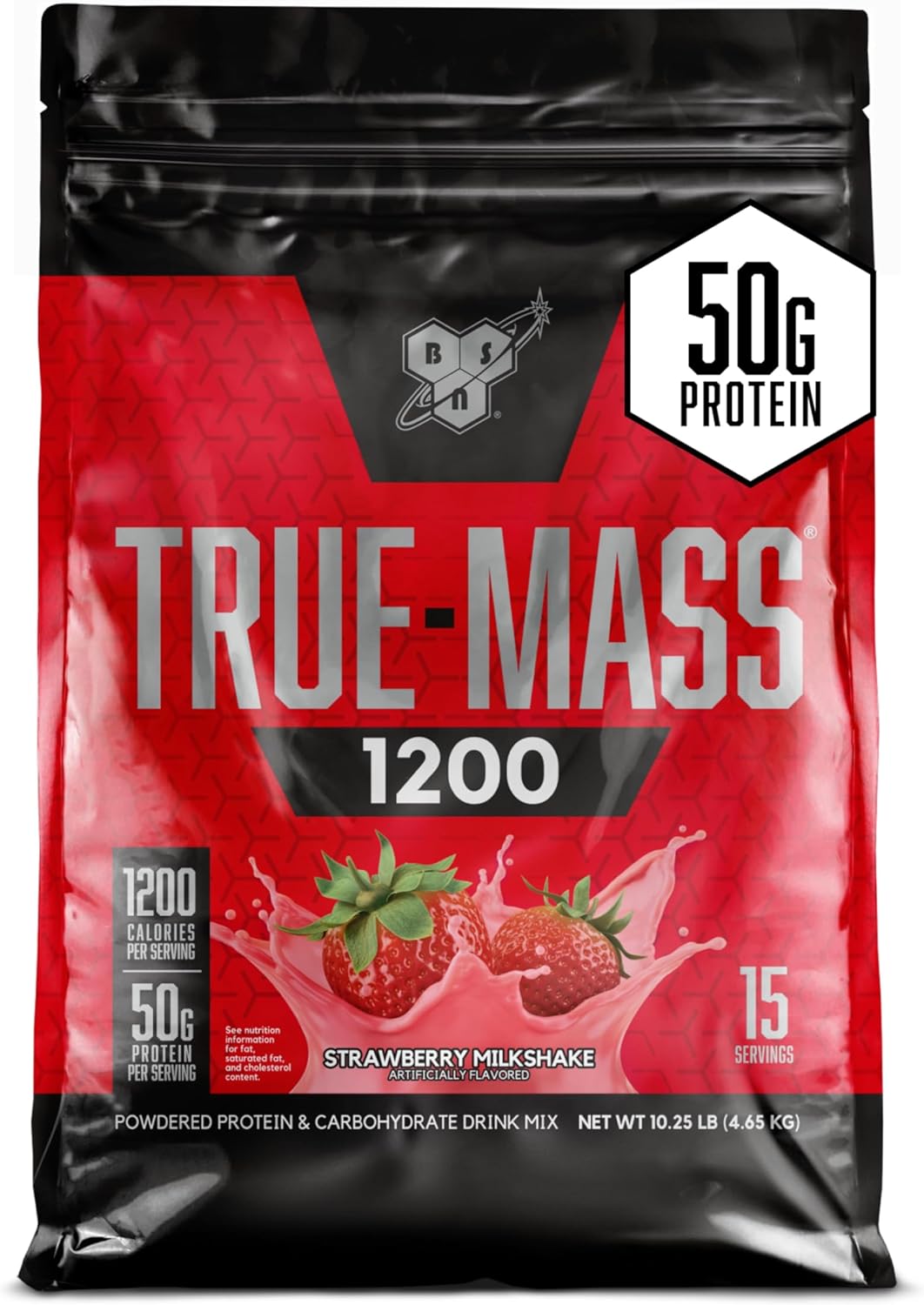 گینر افزایش وزن BSN TRUE-MASS، 10.25 پوند، طعم میلک‌شیک توت‌فرنگی