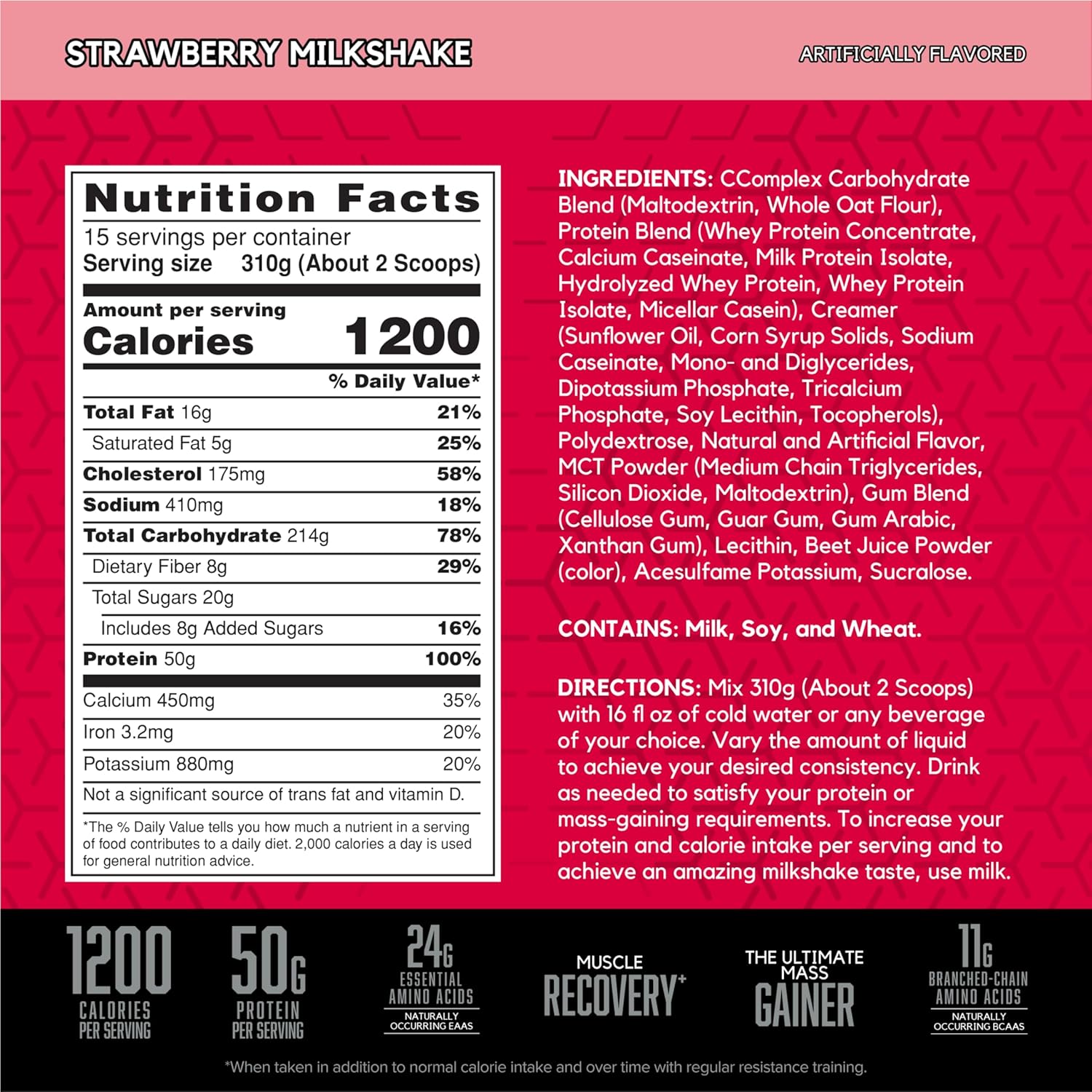 گینر افزایش وزن BSN TRUE-MASS، 10.25 پوند، طعم میلک‌شیک توت‌فرنگی