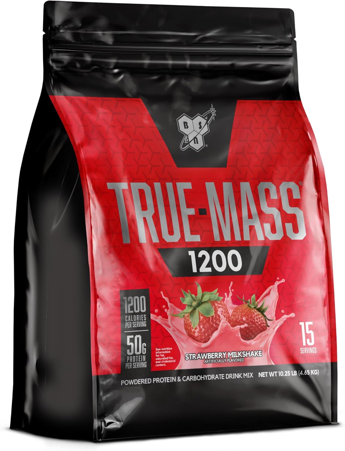 گینر افزایش وزن BSN TRUE-MASS، 10.25 پوند، طعم میلک‌شیک توت‌فرنگی