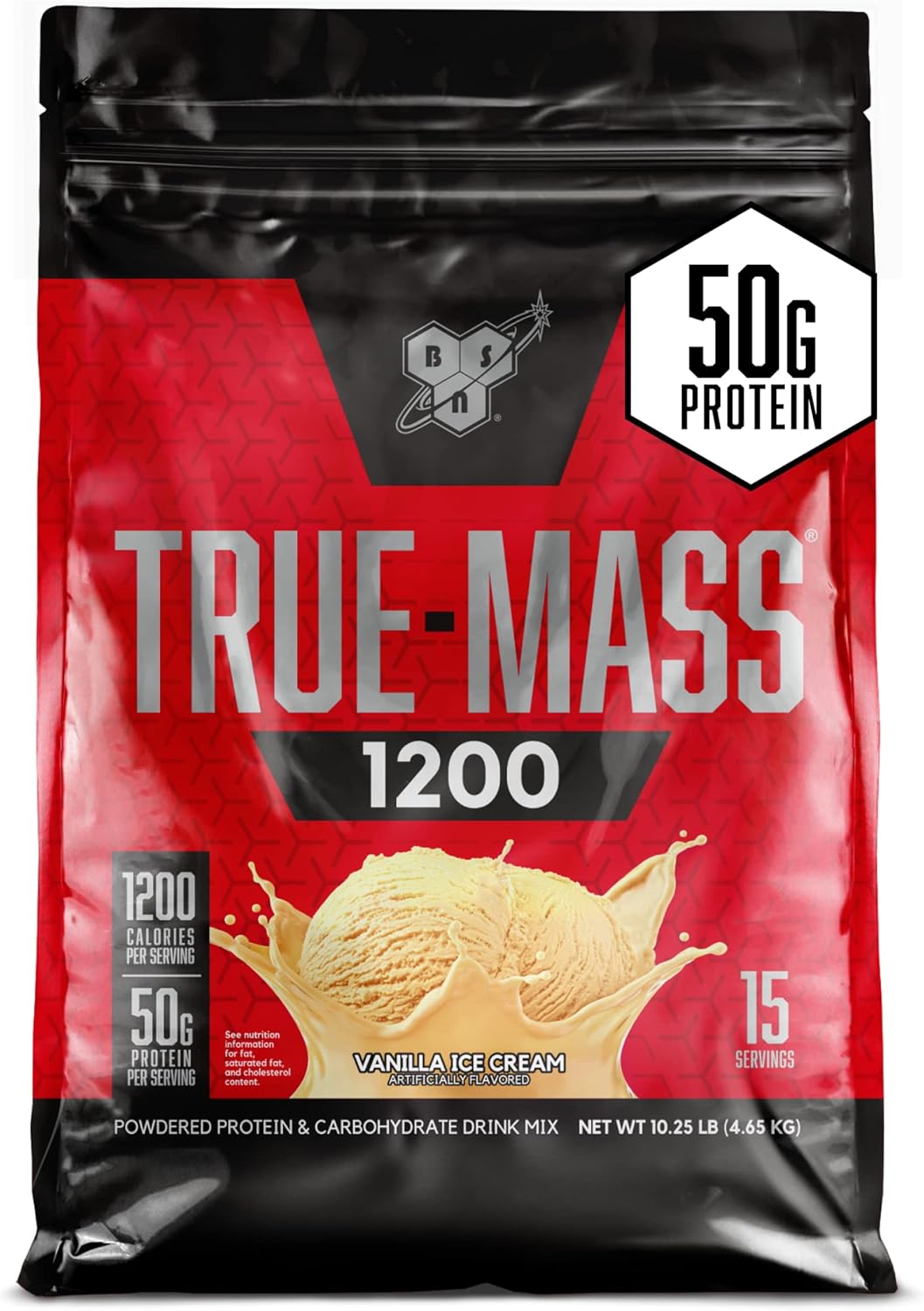 گینر افزایش وزن BSN TRUE-MASS 1200، 10.38 پوند، طعم وانیلی