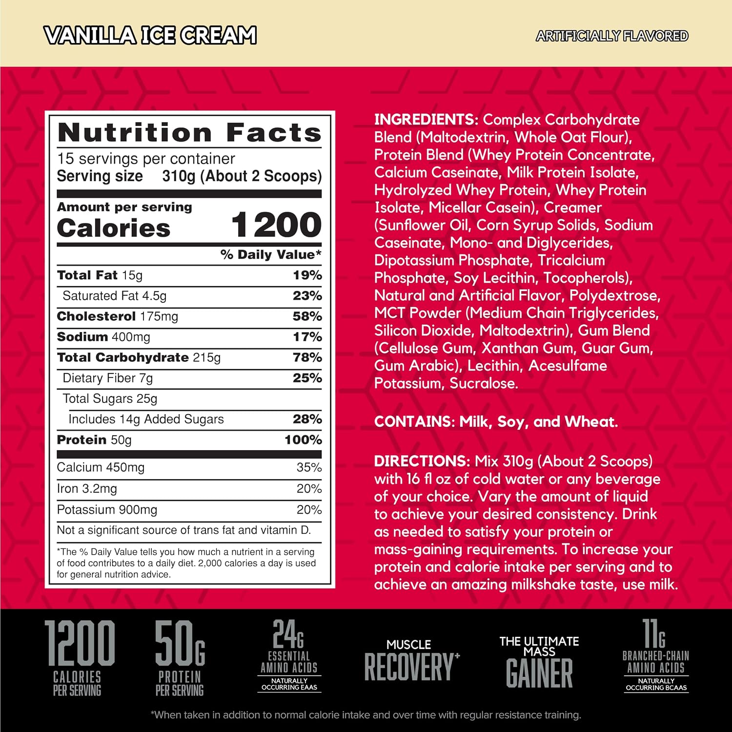 گینر افزایش وزن BSN TRUE-MASS 1200، 10.38 پوند، طعم وانیلی