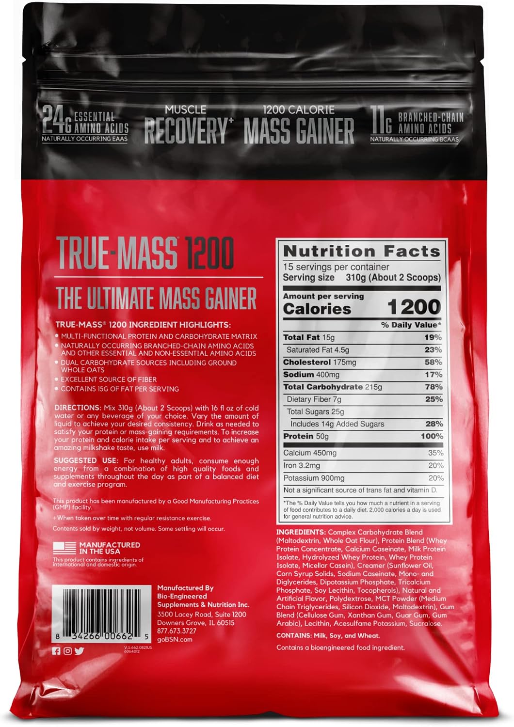 گینر افزایش وزن BSN TRUE-MASS 1200، 10.38 پوند، طعم وانیلی