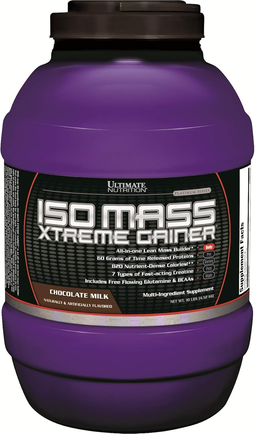 گینر افزایش وزن Ultimate Nutrition ISO Mass Xtreme، 60 گرم پروتئین، 10 پوند، 30 سروینگ، طعم شکلاتی