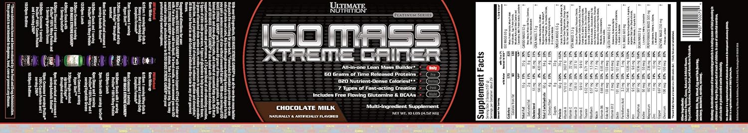گینر افزایش وزن Ultimate Nutrition ISO Mass Xtreme، 60 گرم پروتئین، 10 پوند، 30 سروینگ، طعم شکلاتی