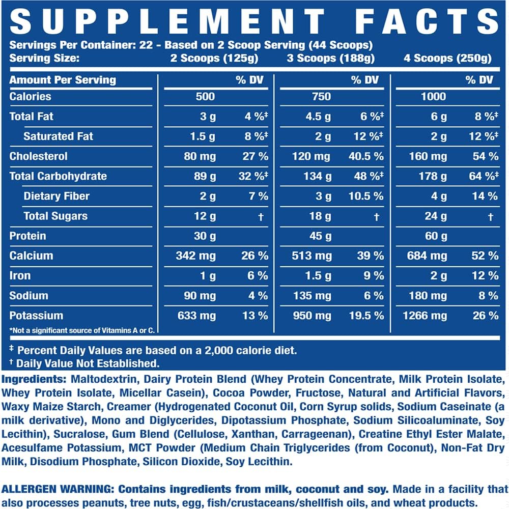 گینر افزایش وزن Ronnie Coleman Signature Series King Mass XL، 60 گرم پروتئین، 6 پوند، طعم شکلاتی