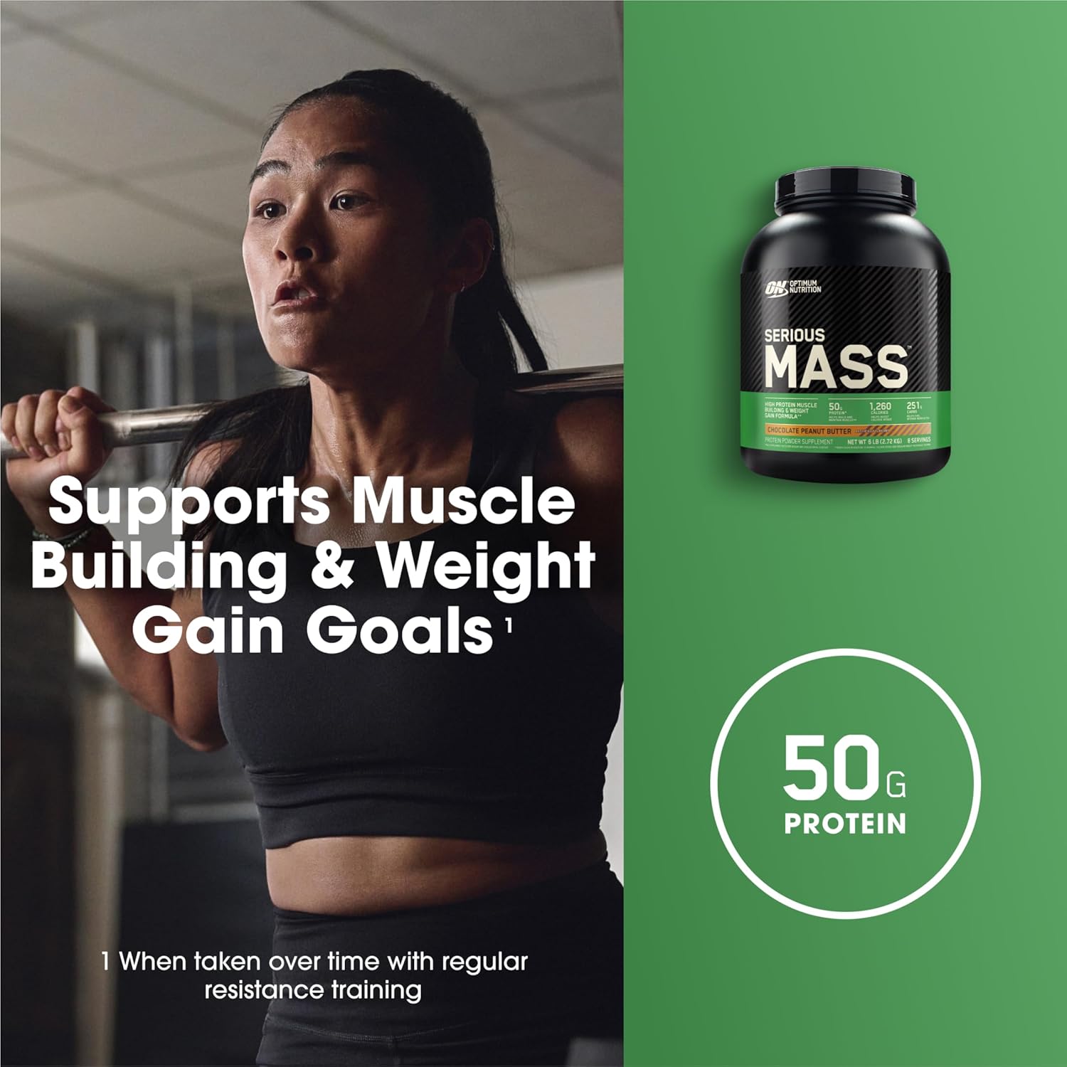 گینر افزایش وزن Optimum Nutrition Serious Mass، 6 پوند، طعم شکلات و کره بادام‌زمینی