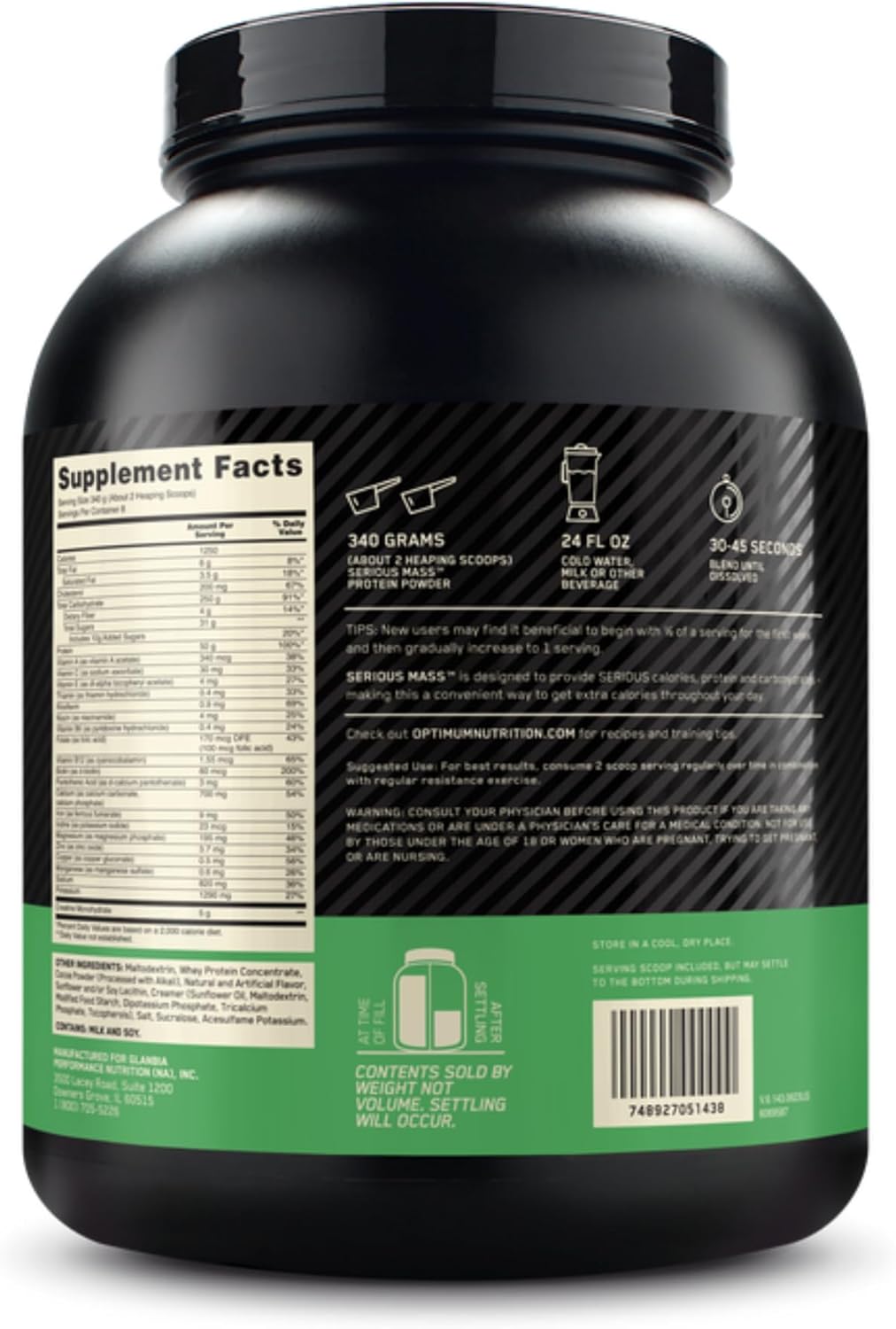 گینر افزایش وزن Optimum Nutrition Serious Mass، 6 پوند، طعم شکلات و کره بادام‌زمینی