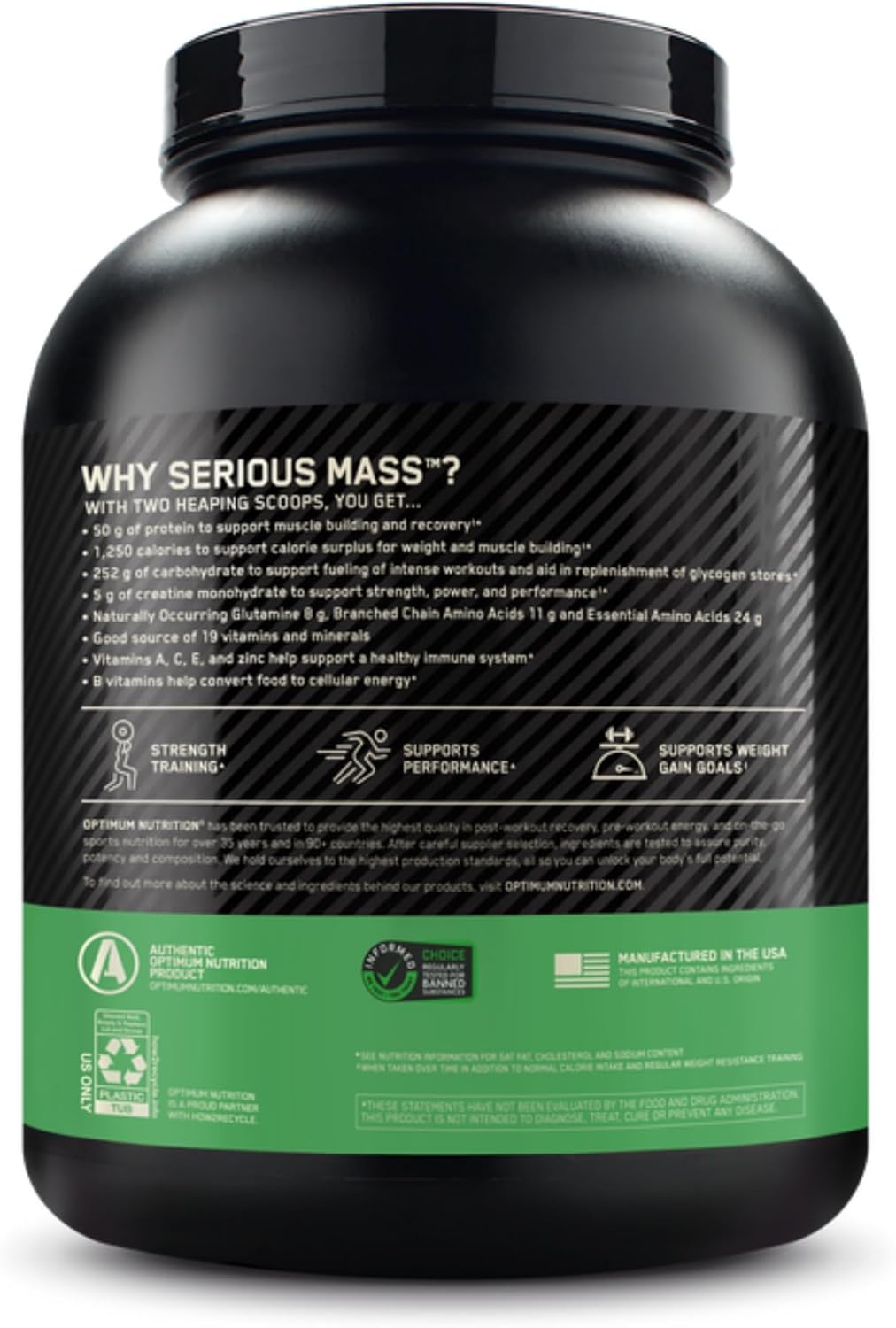 گینر افزایش وزن Optimum Nutrition Serious Mass، 6 پوند، طعم شکلات و کره بادام‌زمینی