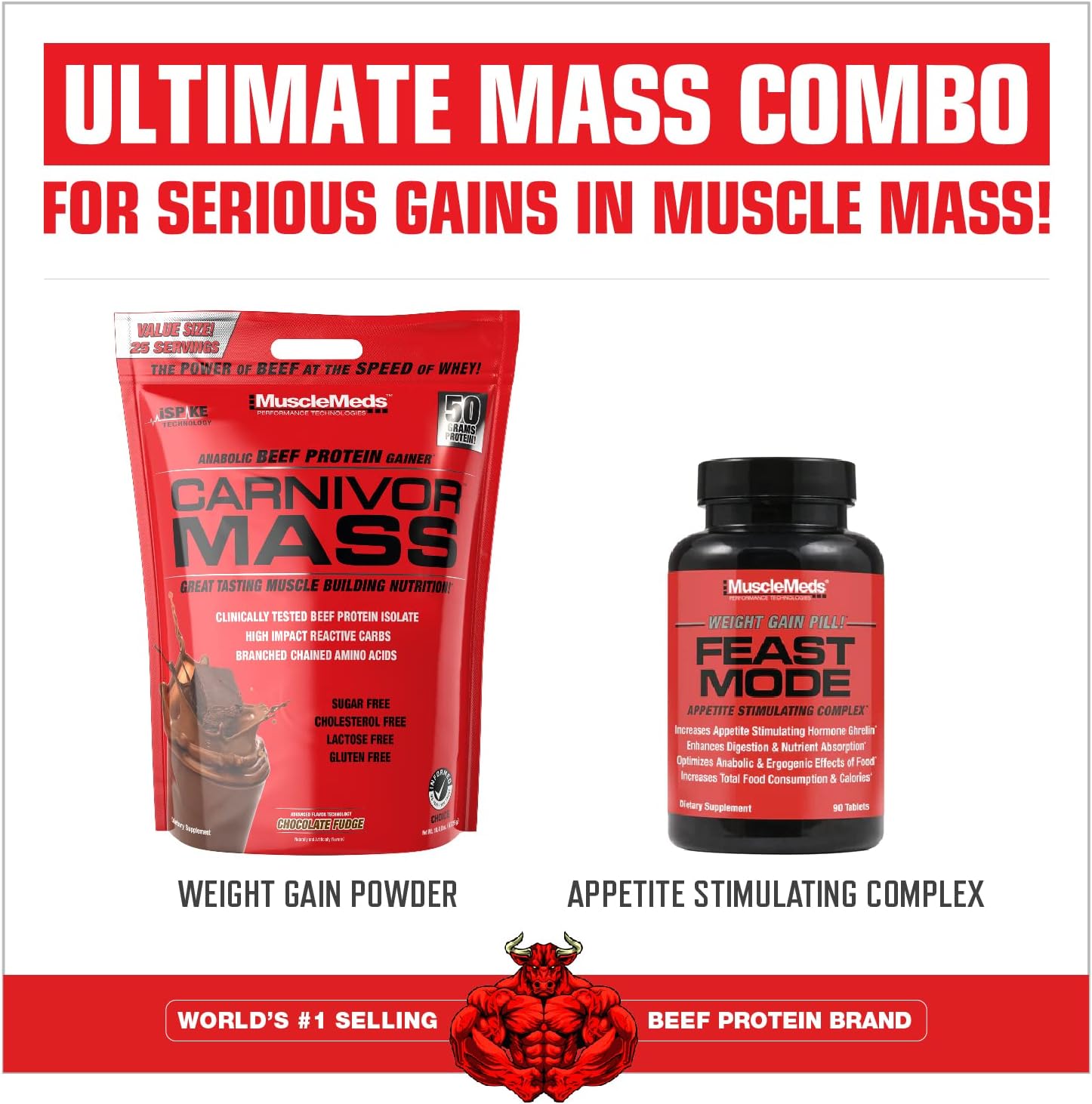 گینر افزایش وزن Musclemeds Carnivor Mass، 10.4 پوند، طعم فاج شکلاتی