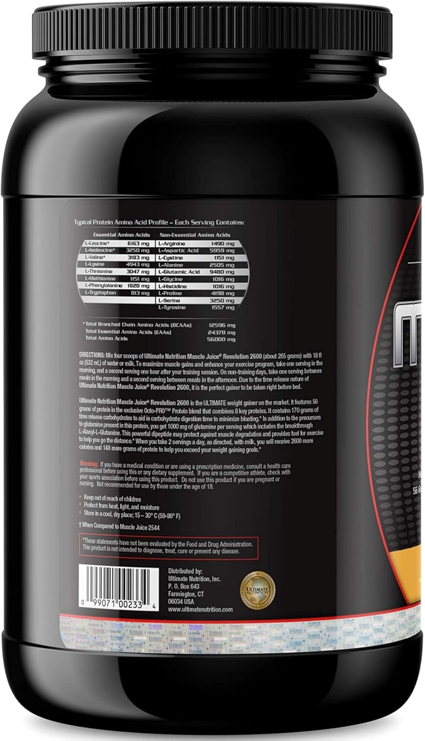 گینر افزایش وزن Ultimate Nutrition Muscle Juice Revolution 2600، 4.69 پوند، طعم موز