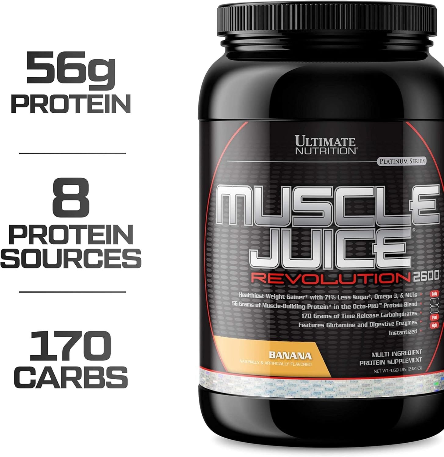 گینر افزایش وزن Ultimate Nutrition Muscle Juice Revolution 2600، 4.69 پوند، طعم موز