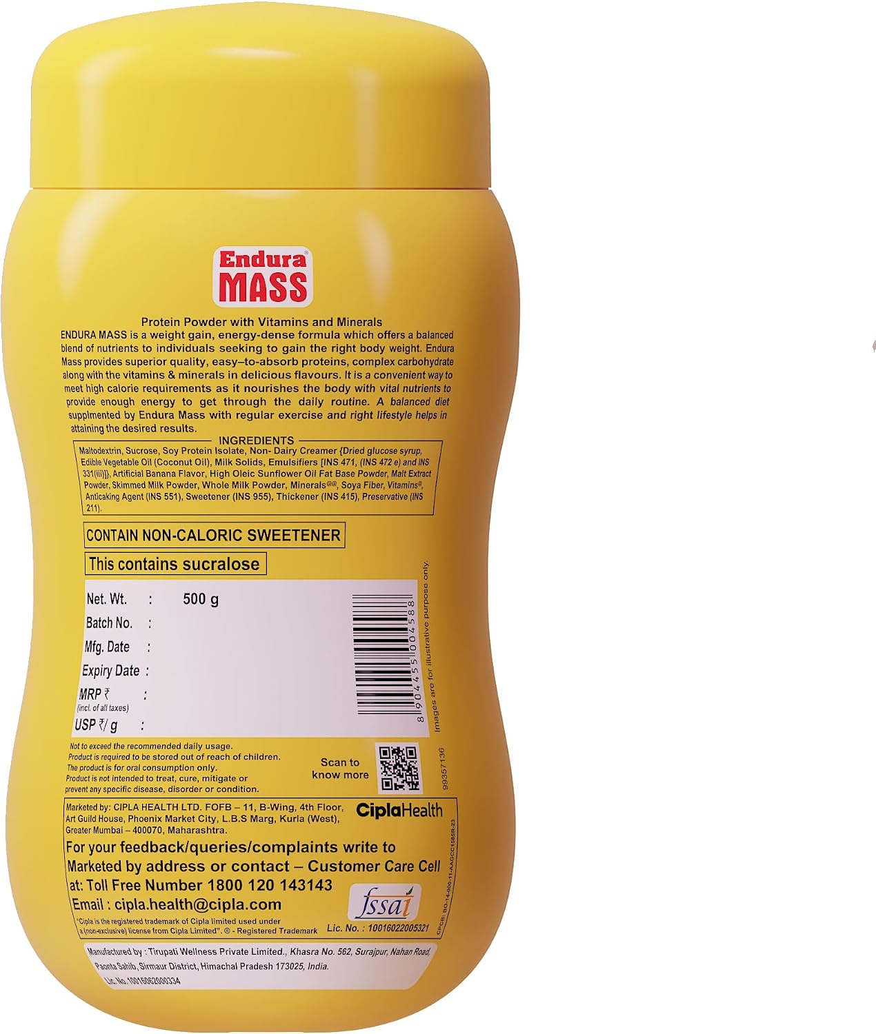 گینر افزایش وزن Endura، 500 گرم، طعم موز