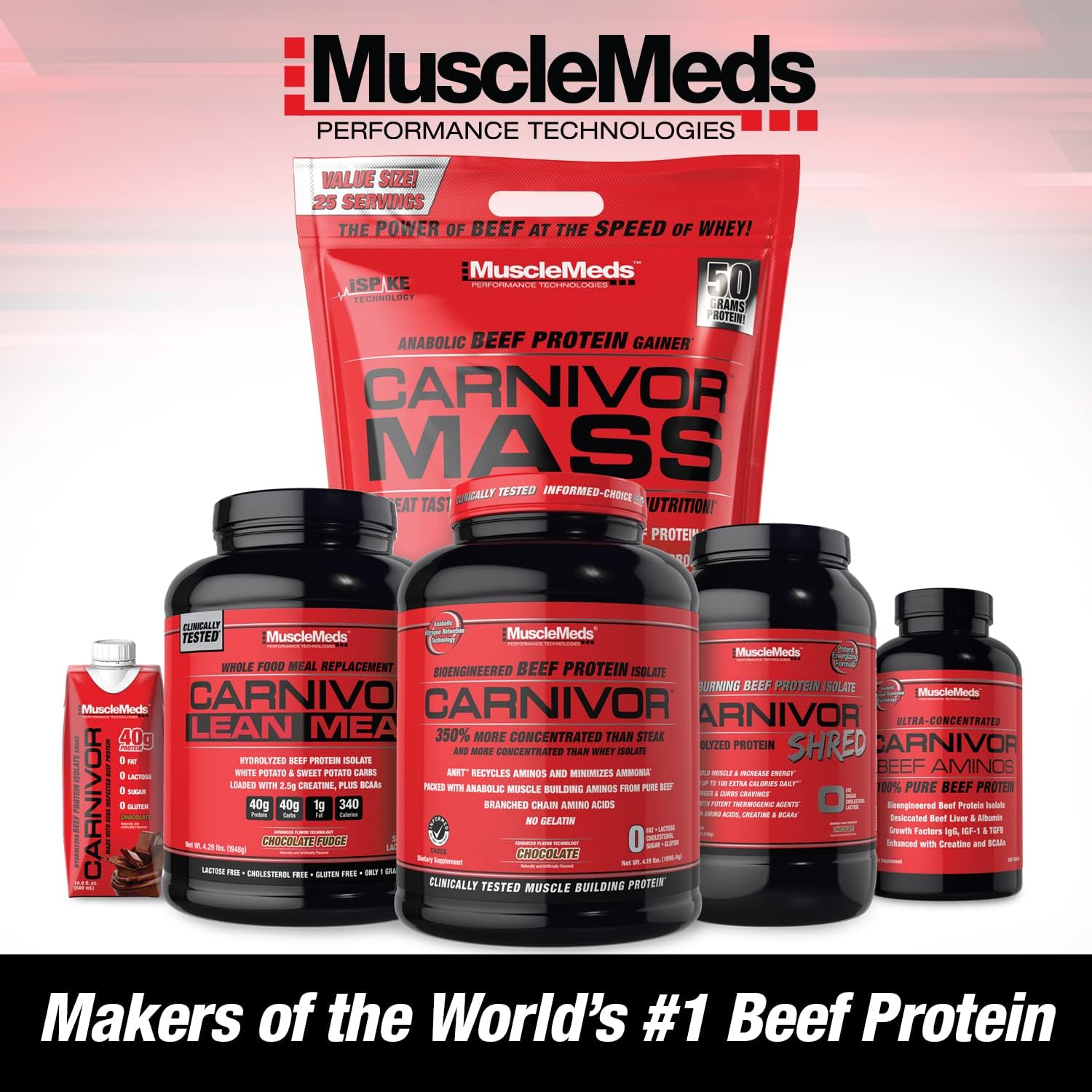 گینر افزایش وزن MuscleMeds Carnivor Mass، 6 پوند، طعم توت‌فرنگی
