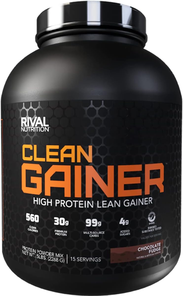 گینر افزایش وزن RIVAL NUTRITION Clean Gainer، 5 پوند، طعم فاج شکلاتی