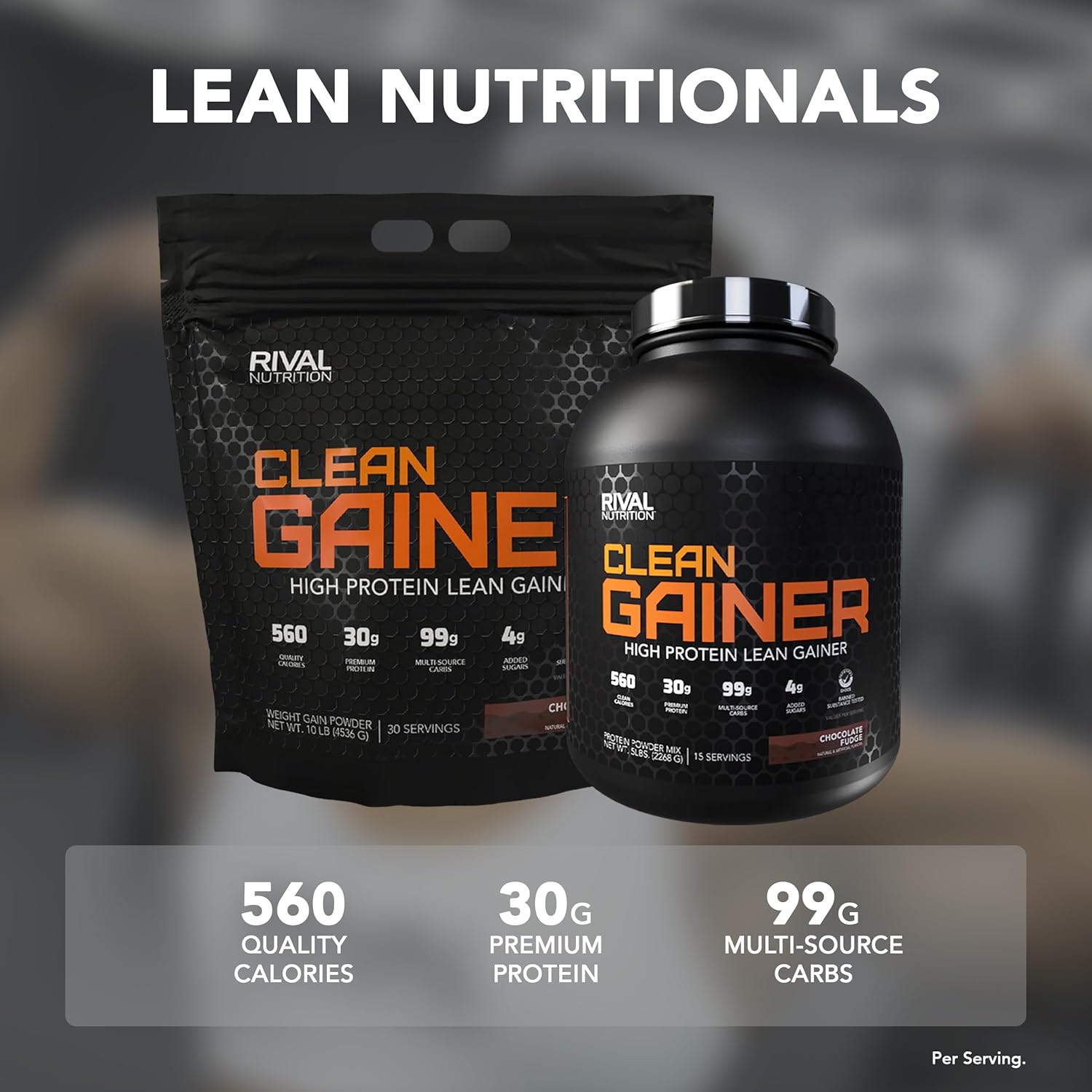 گینر افزایش وزن RIVAL NUTRITION Clean Gainer، 5 پوند، طعم فاج شکلاتی