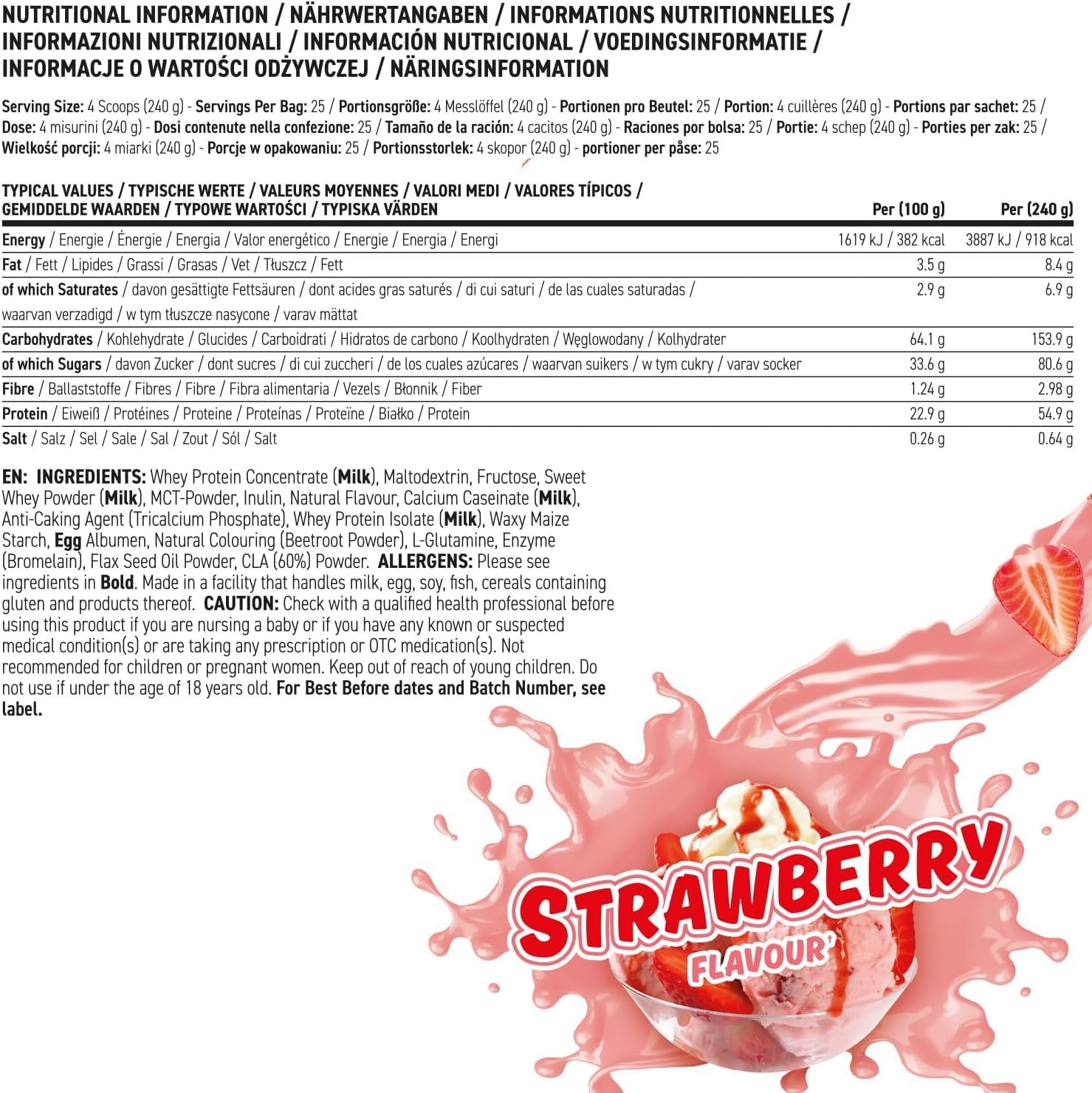 گینر افزایش وزن Applied Nutrition Original Critical Mass، 6 کیلوگرم، 25 سروینگ، طعم توت‌فرنگی