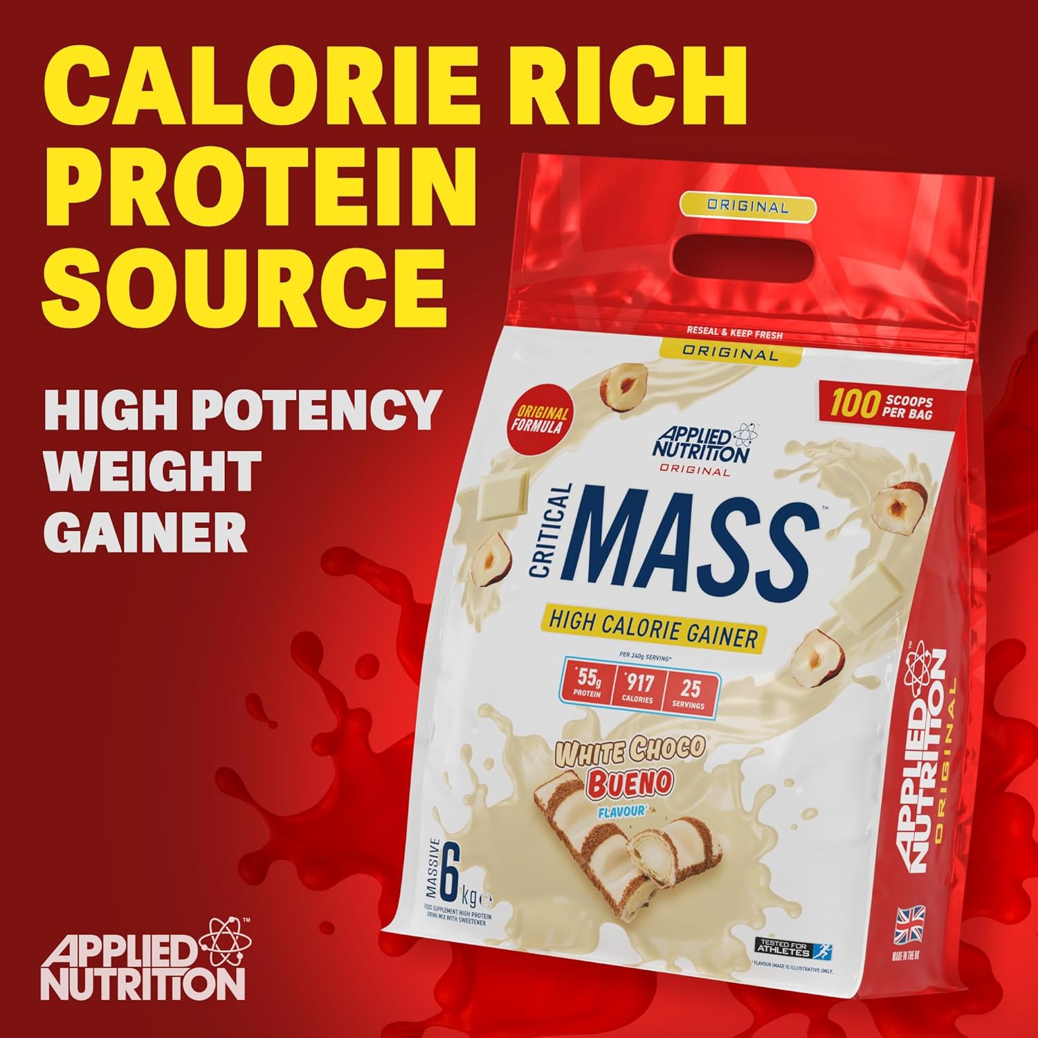 گینر افزایش وزن Applied Nutrition Original Critical Mass، 6 کیلوگرم، 40 سروینگ، طعم شکلاتی