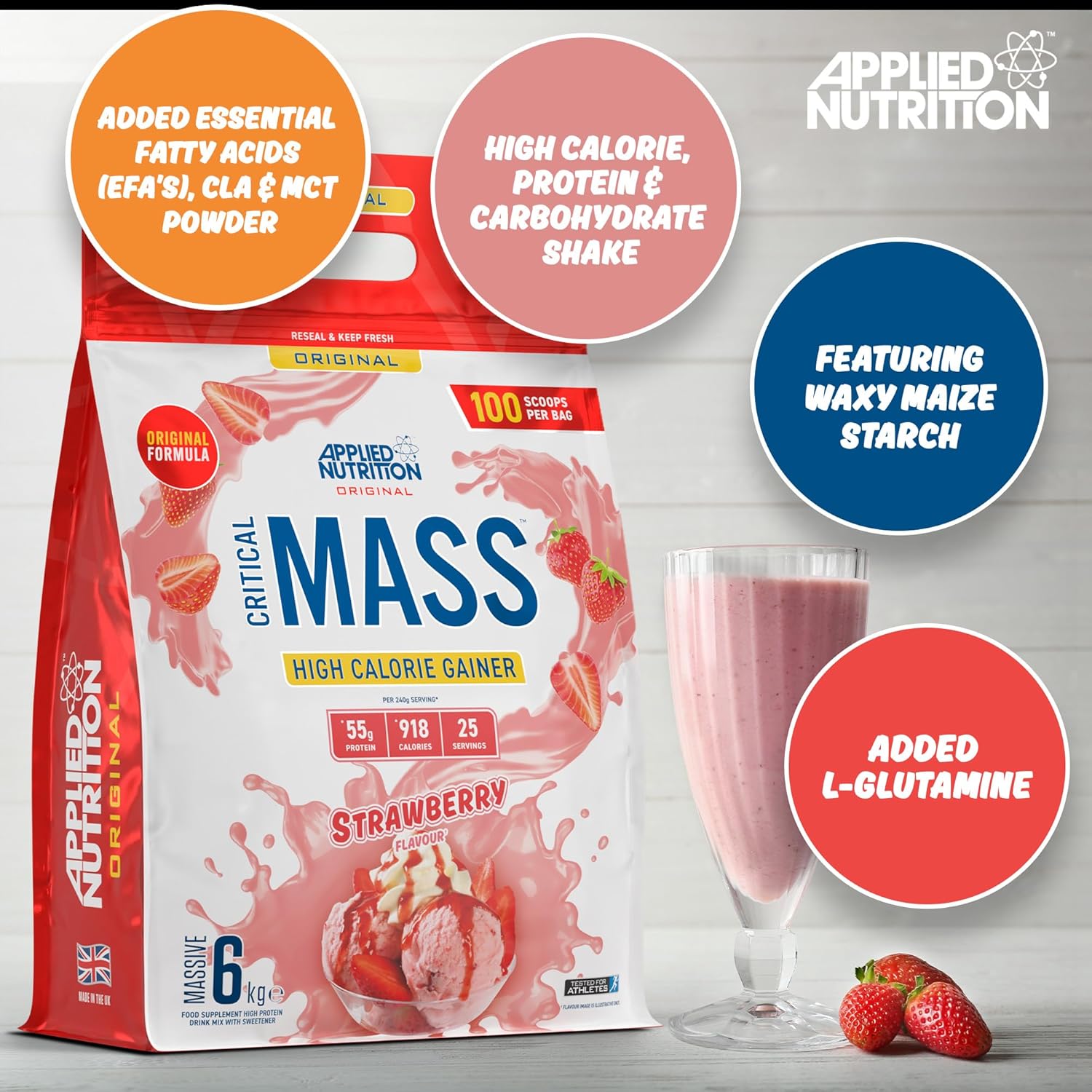 گینر افزایش وزن Applied Nutrition Original Critical Mass، 6 کیلوگرم، 40 سروینگ، طعم شکلاتی