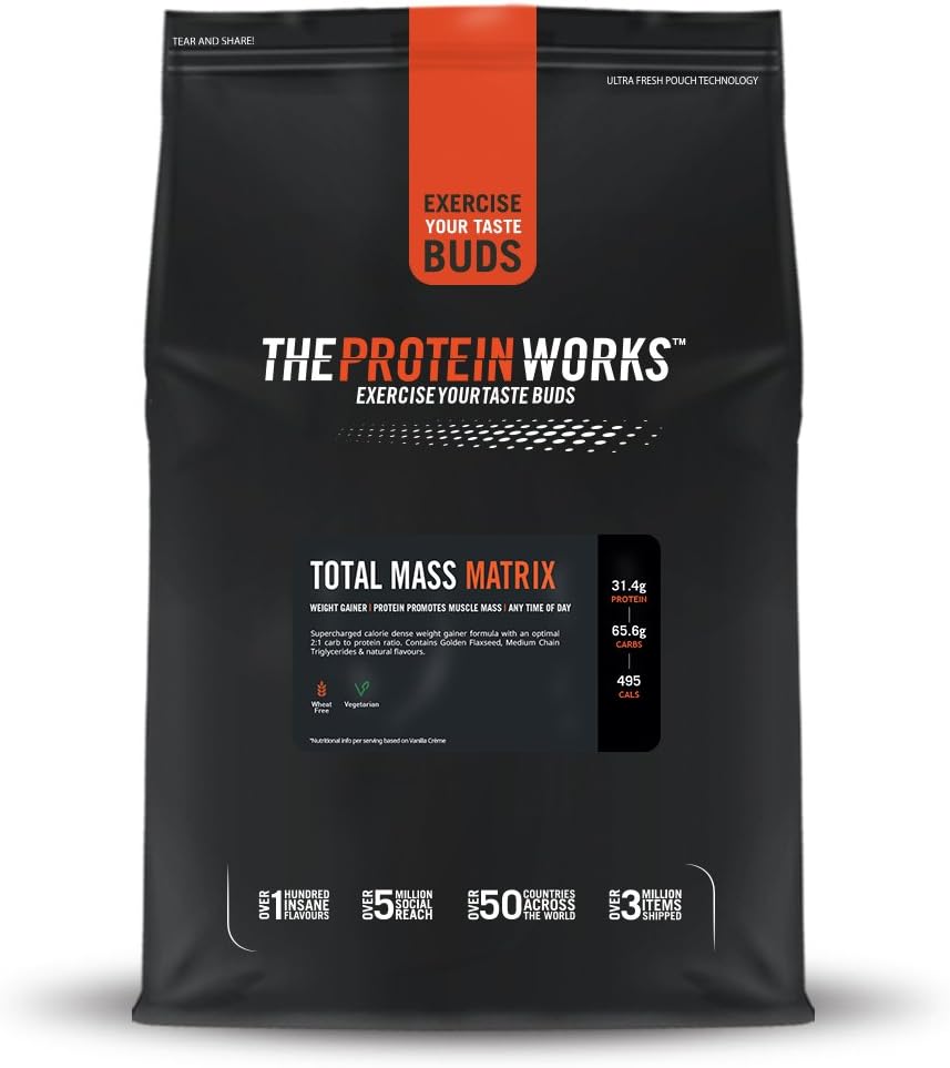 گینر افزایش وزن THE PROTEIN WORKS Total Mass Matrix، 2 کیلوگرم، 16 سروینگ، طعم کوکی