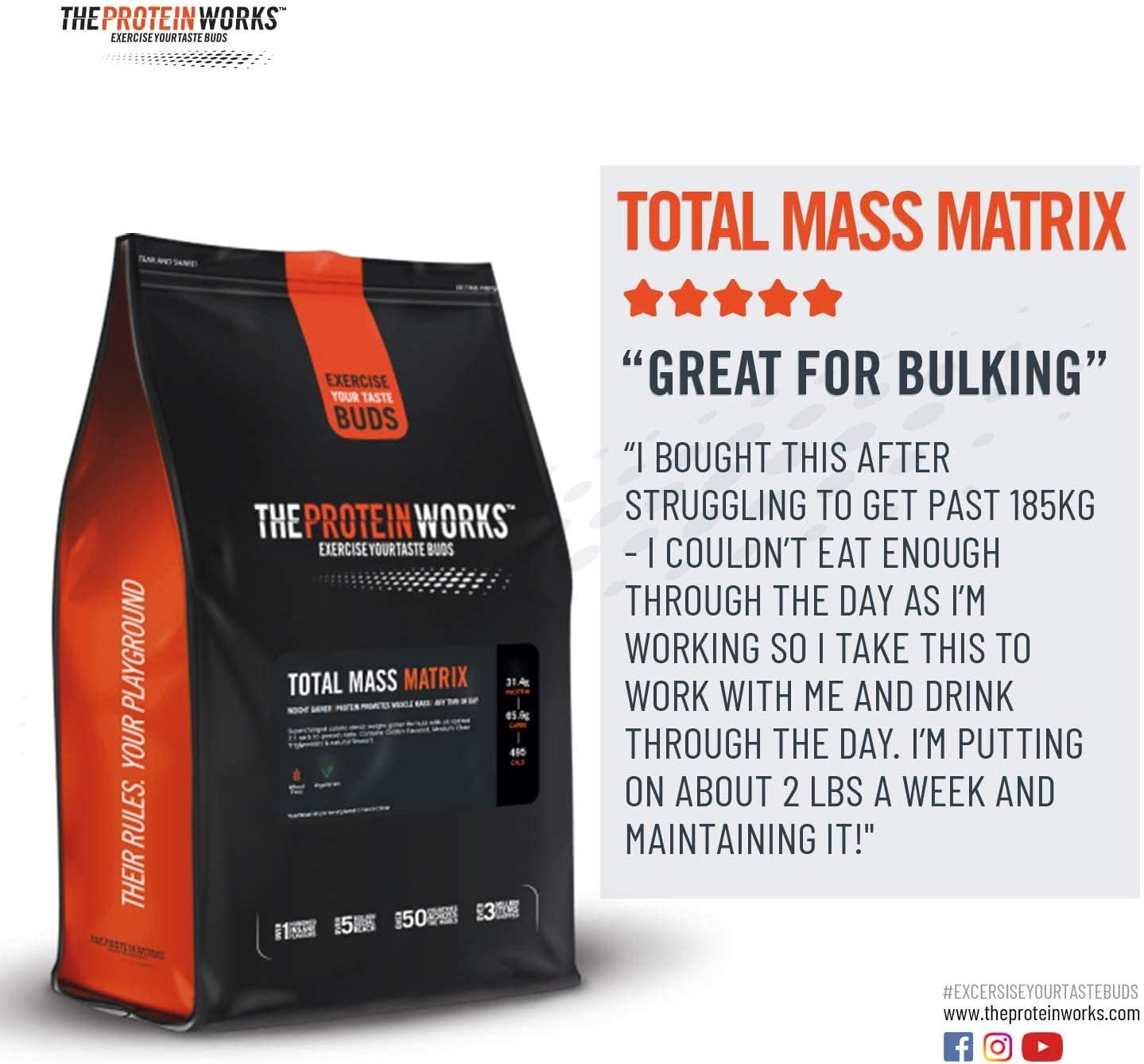 گینر افزایش وزن THE PROTEIN WORKS Total Mass Matrix، 2 کیلوگرم، 16 سروینگ، طعم کوکی