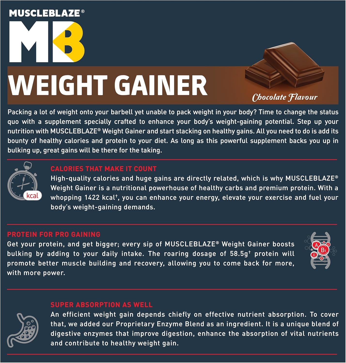 گینر افزایش وزن MuscleBlaze، 1 کیلوگرم، طعم شکلاتی