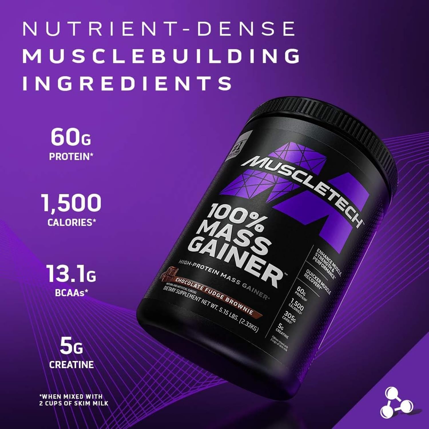 گینر افزایش وزن MuscleTech 100% Mass Gainer، 2330 گرم، طعم براونی شکلاتی