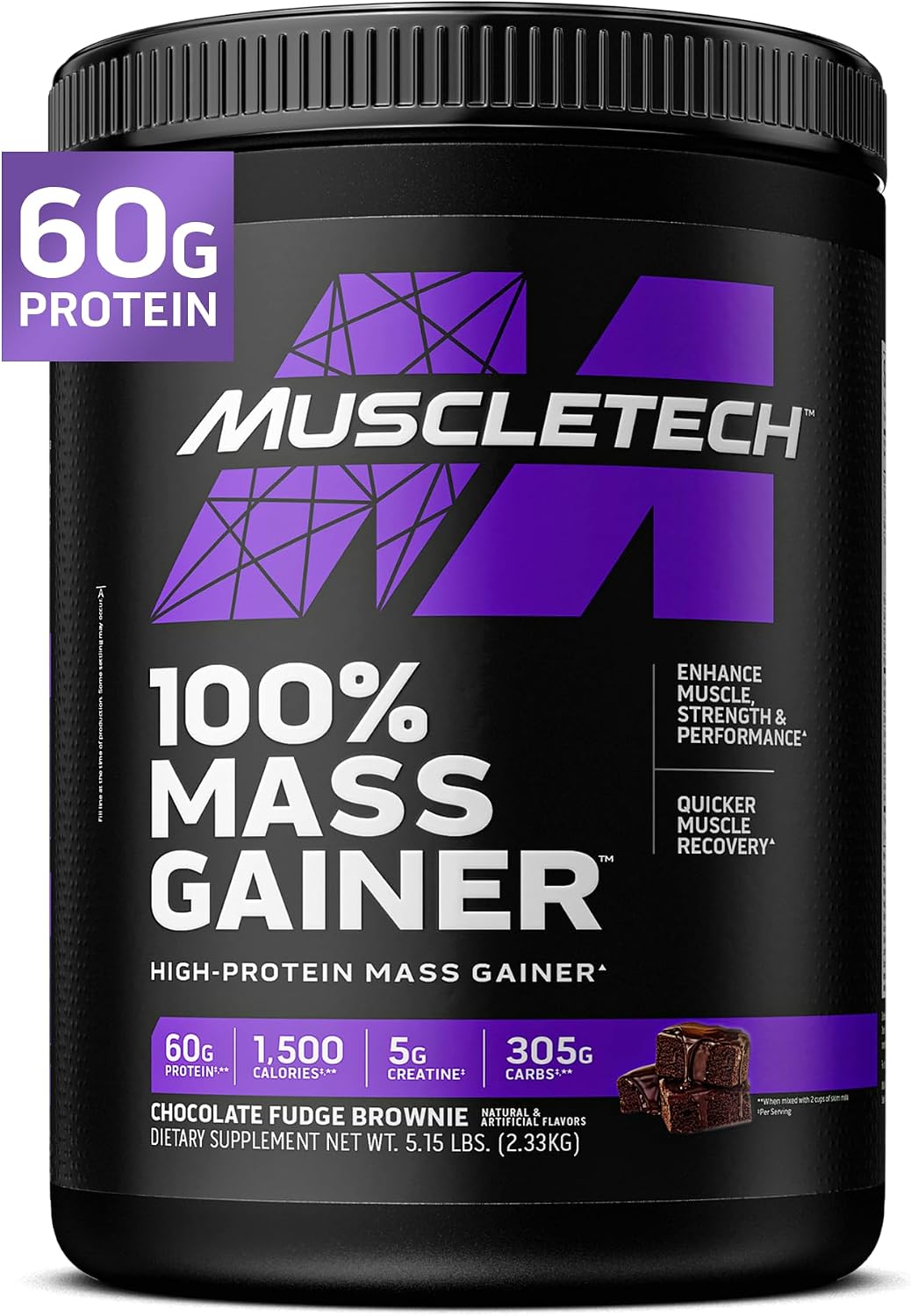 گینر افزایش وزن MuscleTech 100% Mass Gainer، 2330 گرم، طعم براونی شکلاتی