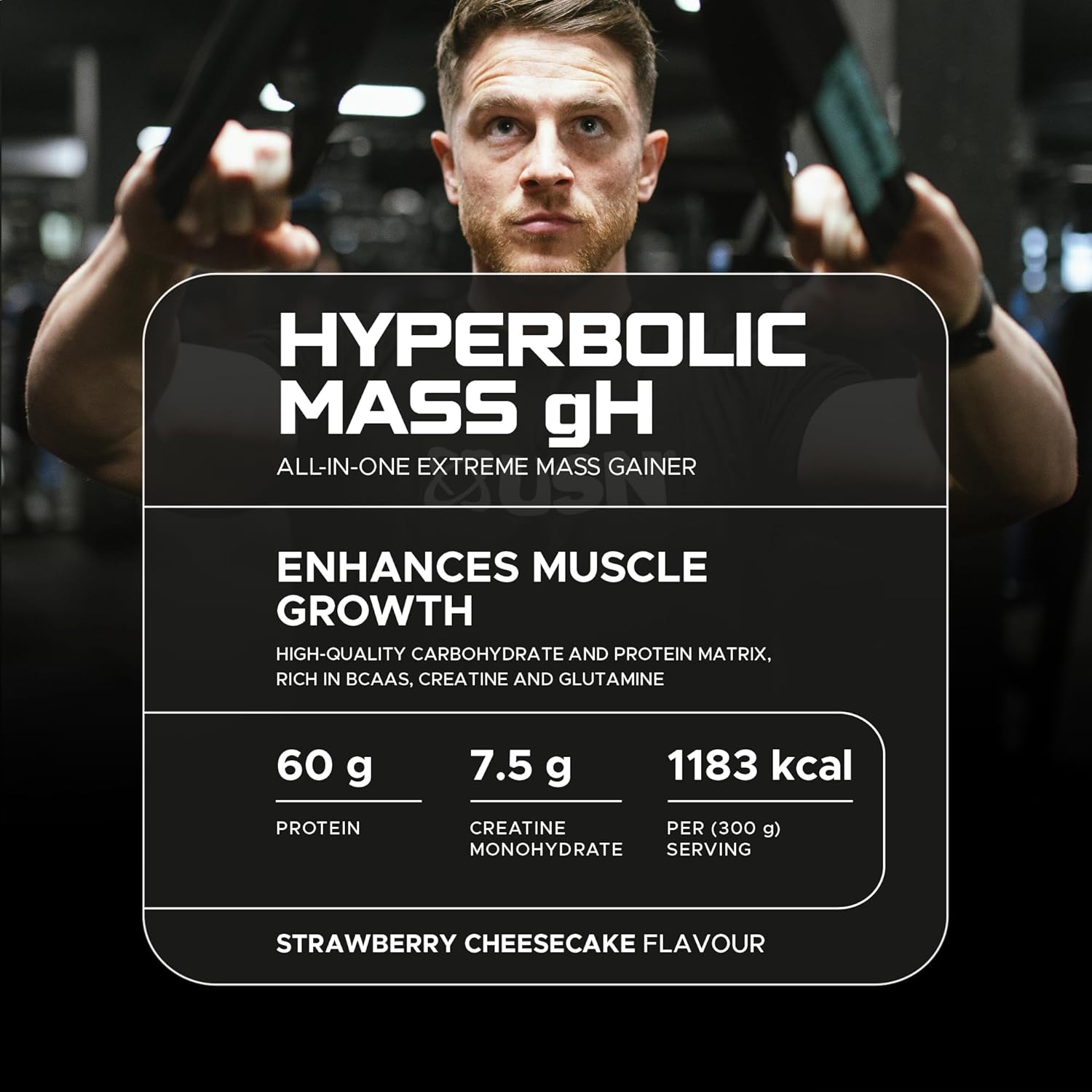 گینر افزایش وزن USN Hyperbolic Mass، 2 کیلوگرم، طعم توت‌فرنگی