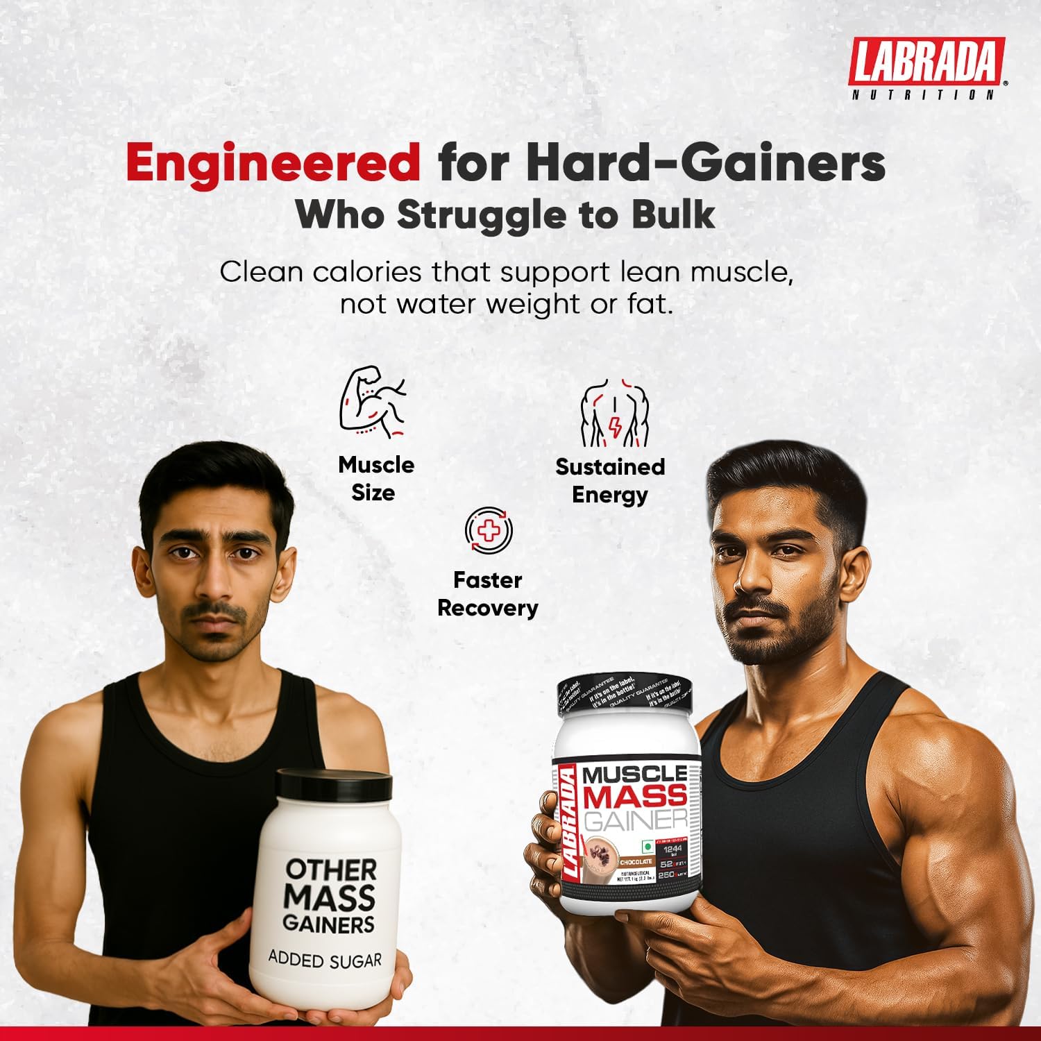 گینر افزایش وزن Labrada، 52 گرم پروتئین، 1 کیلوگرم، 3 سروینگ، طعم شکلاتی