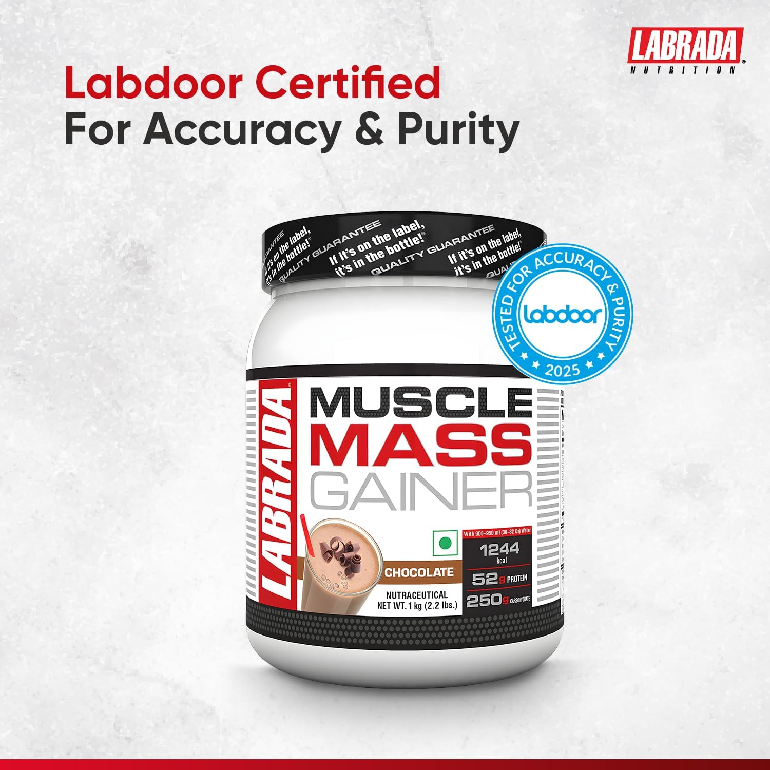 گینر افزایش وزن Labrada، 52 گرم پروتئین، 1 کیلوگرم، 3 سروینگ، طعم شکلاتی