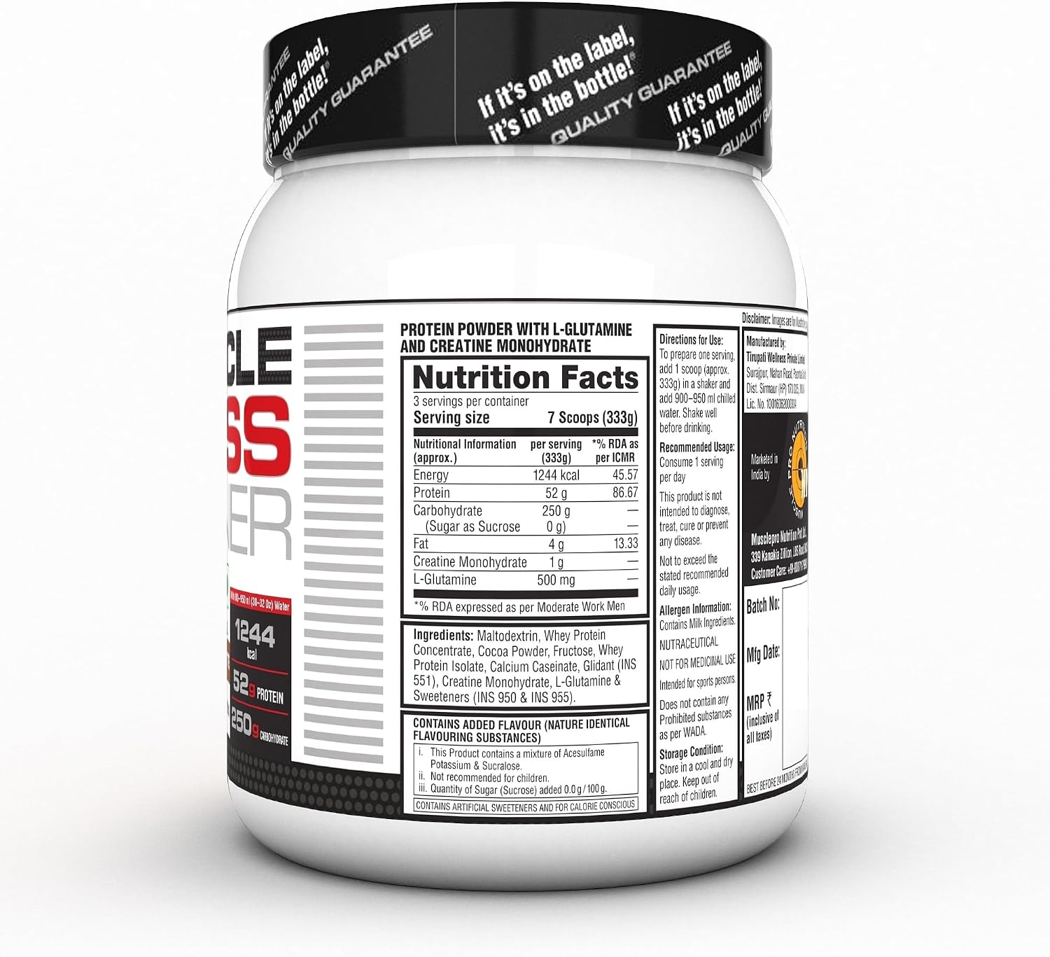 گینر افزایش وزن Labrada، 52 گرم پروتئین، 1 کیلوگرم، 3 سروینگ، طعم شکلاتی